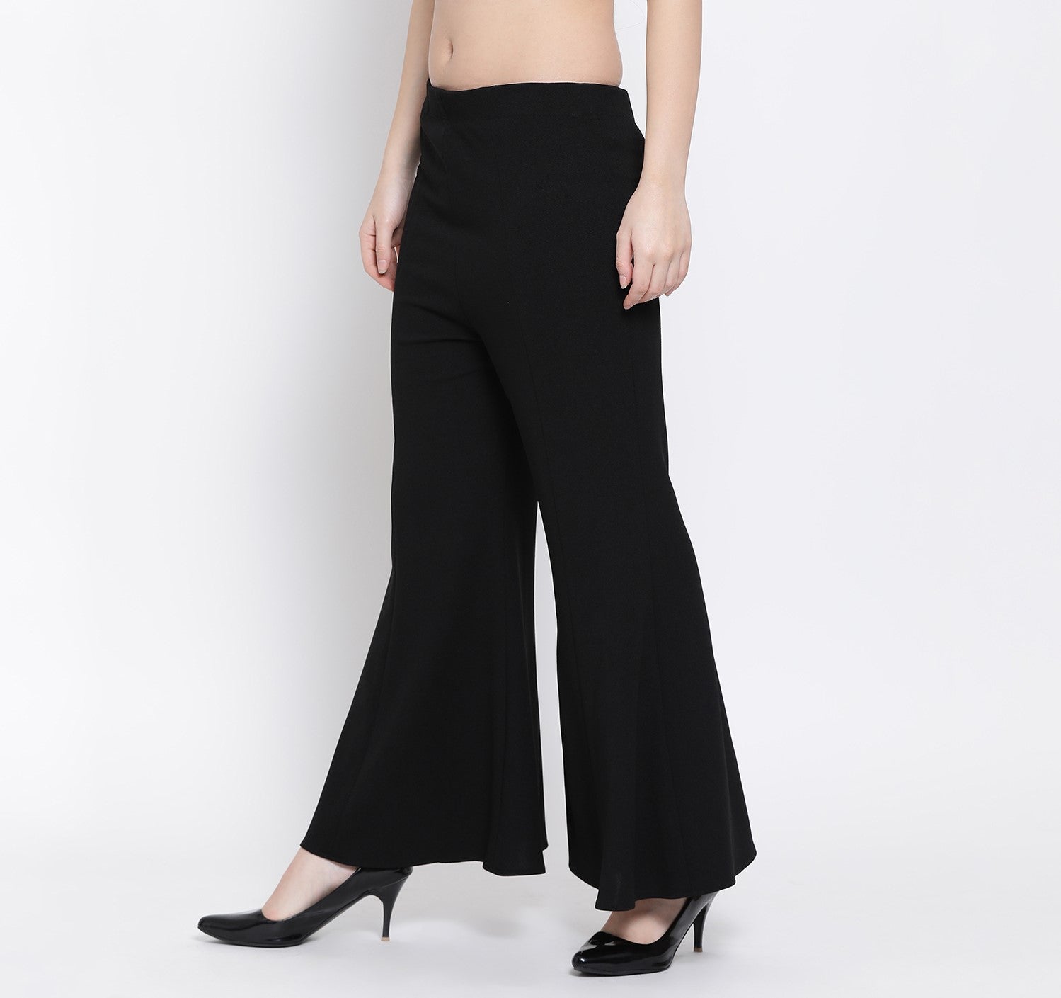 Black Lycra Plazzo with Flare for Women-1
