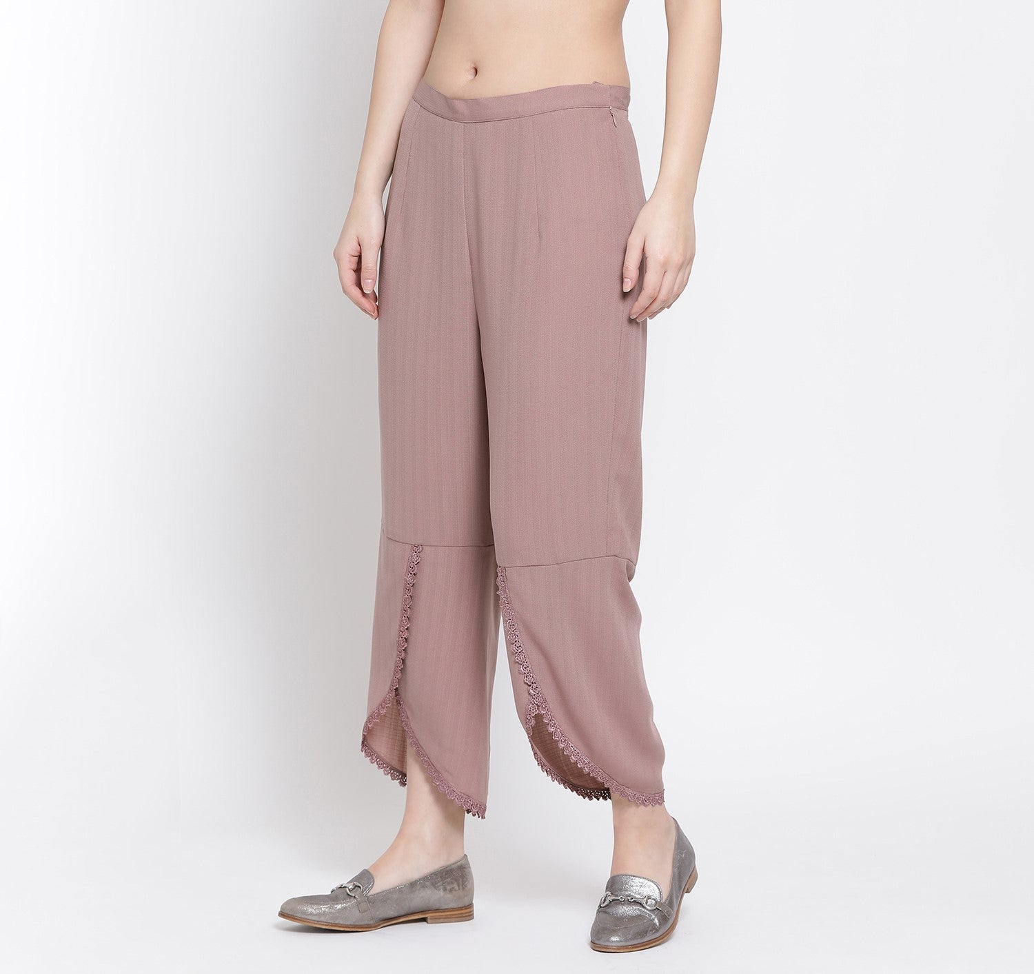 Rose Pink Overlap Palazzo for Women-1