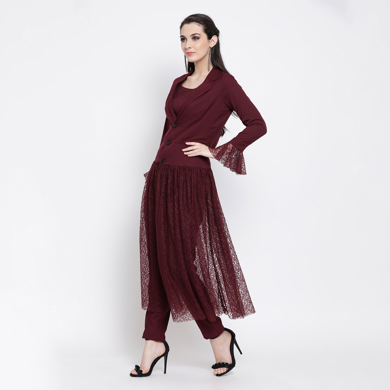 Prune Flower Net Jacket for Women-1