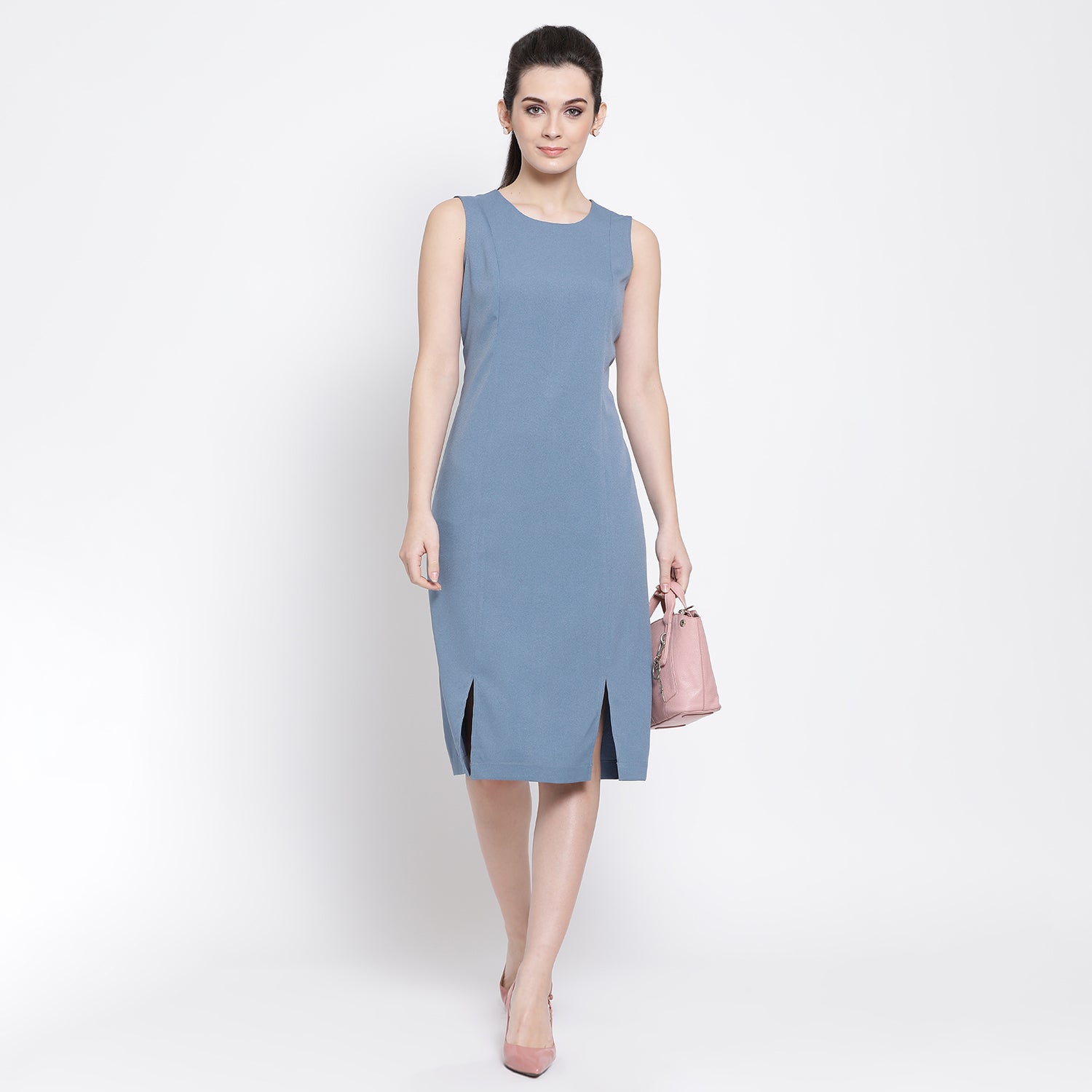 Pastel Blue Women Long Dresses for Office Wear