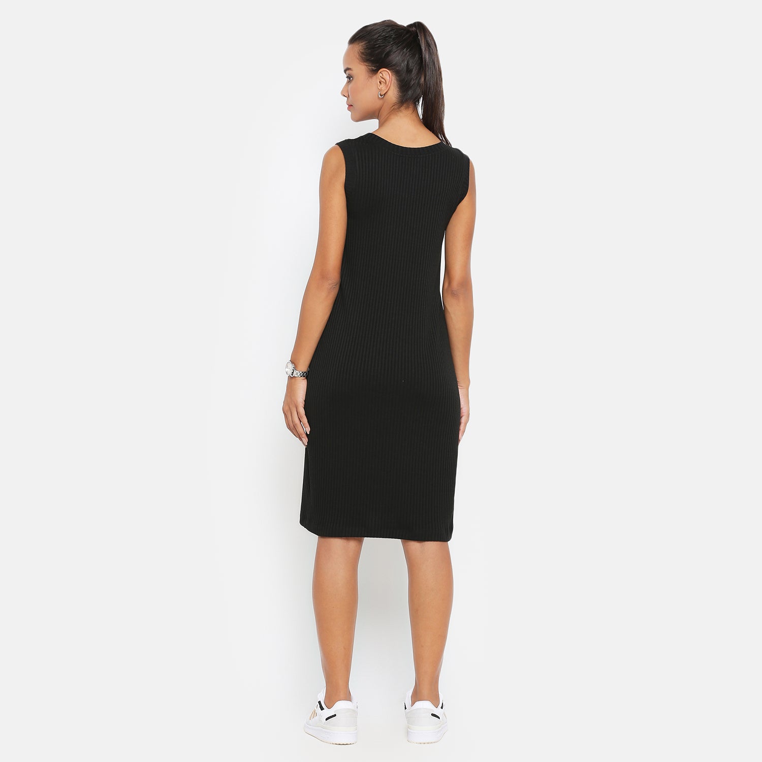 Buy Black Ribbed Fitted Dresses for Women -2