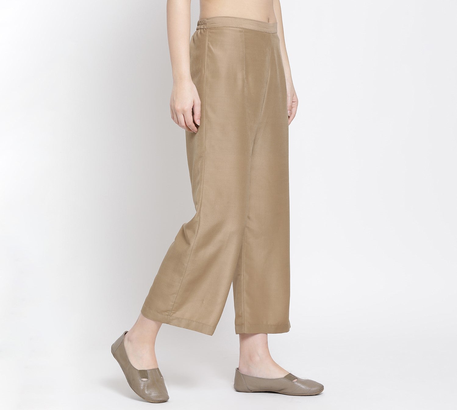 Beige Straight Palazzo for Women-1