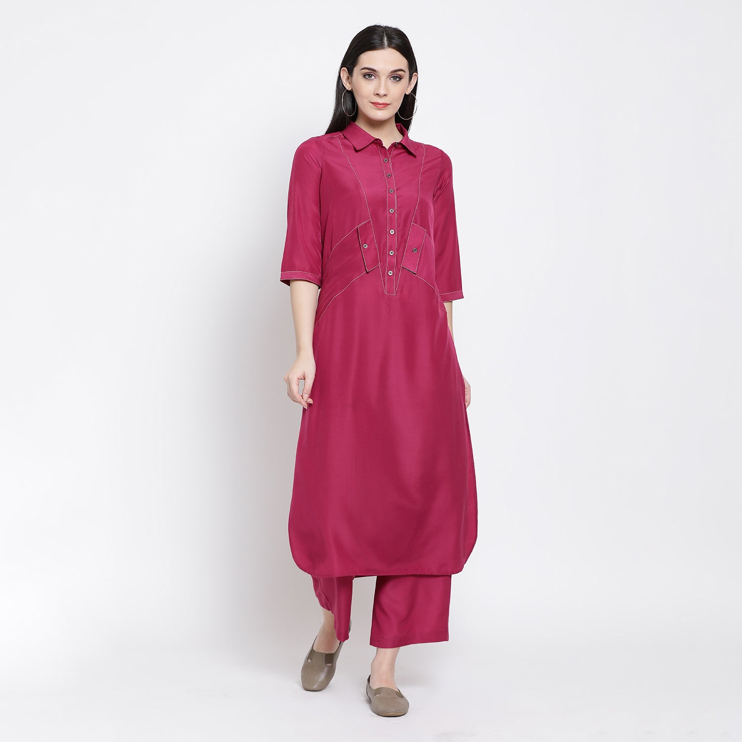 Pink Workwear Long Shirt for Women-1