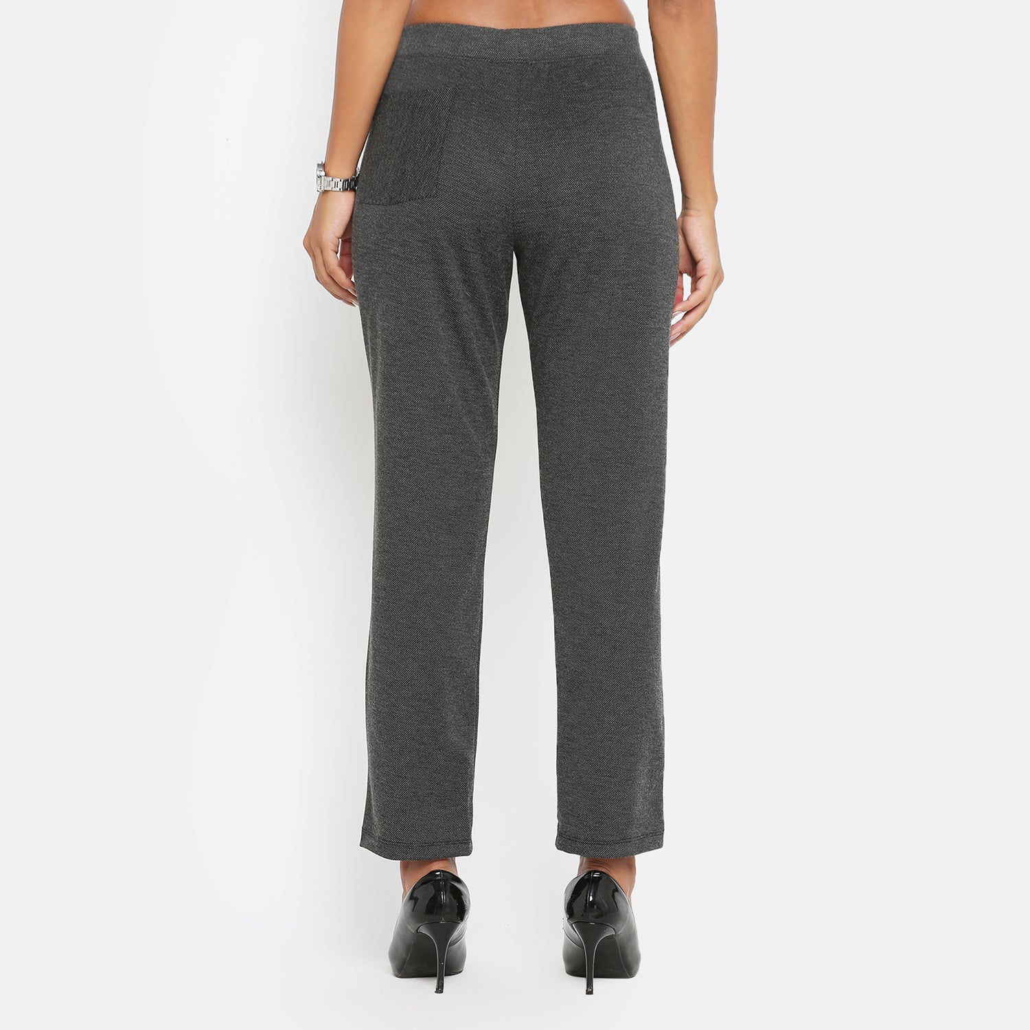 Dark Grey Knit Pant for Women-1
