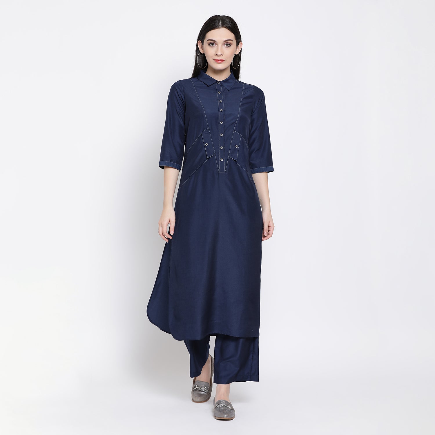 Buy Navy Blue Long Shirt for Women-1