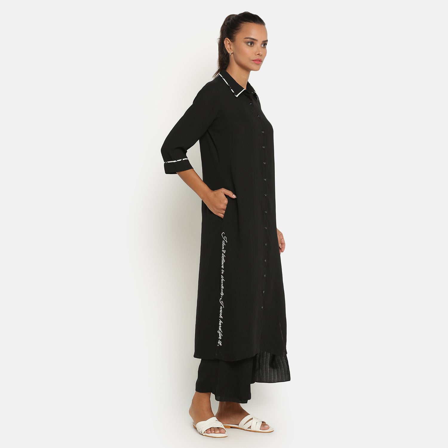 Black Shirt Collar Kurta for Women-3