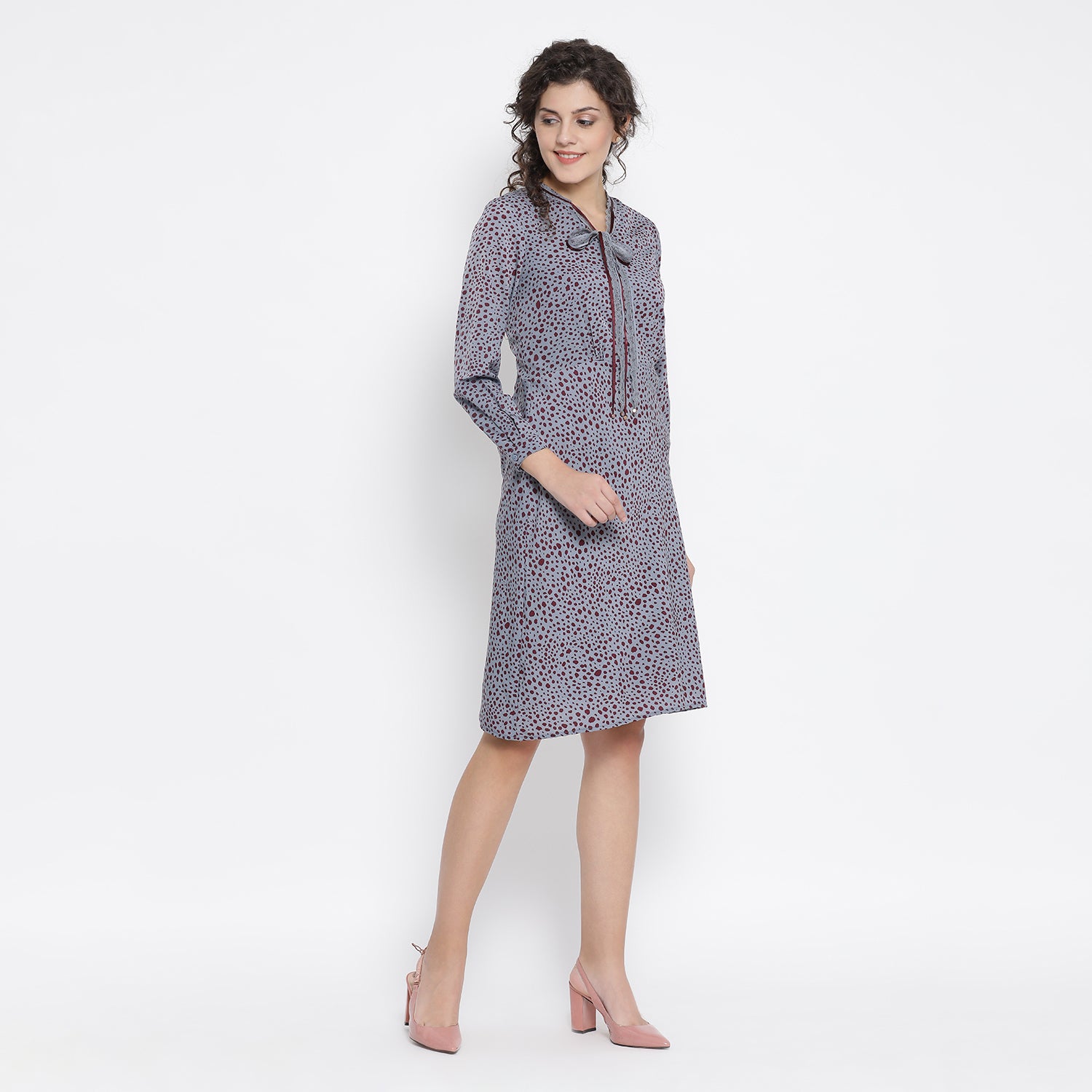 Teal Blue Animal Print Bias Dresses for Women-2