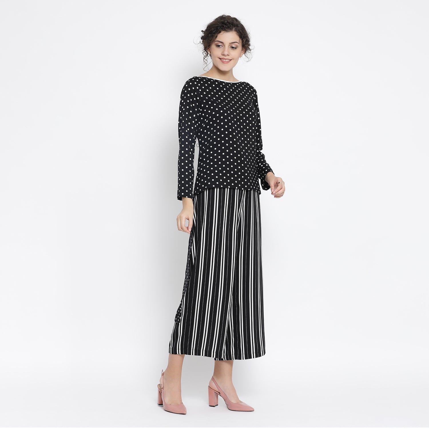 Black And White Polka Dot Tunic for Women-1