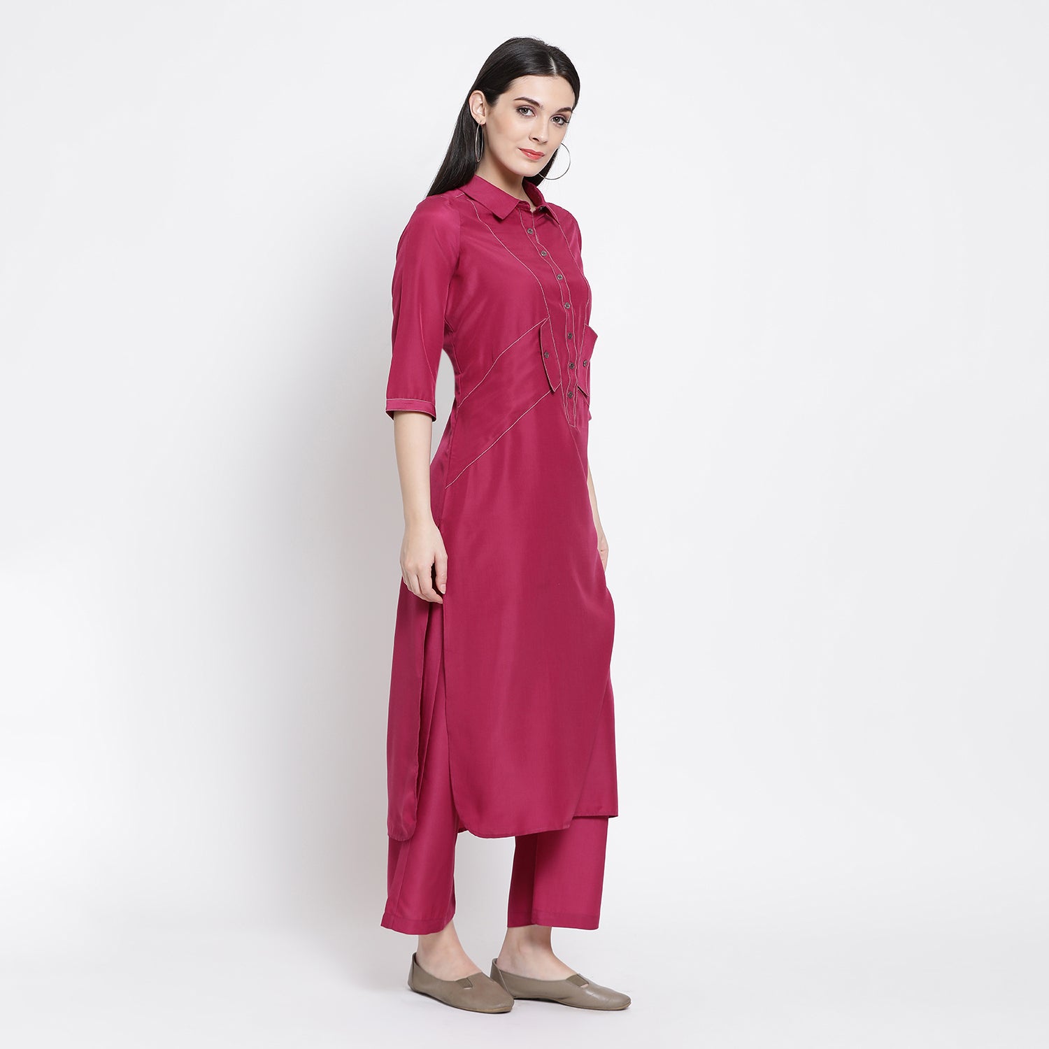 Pink Workwear Long Shirt for Women-2