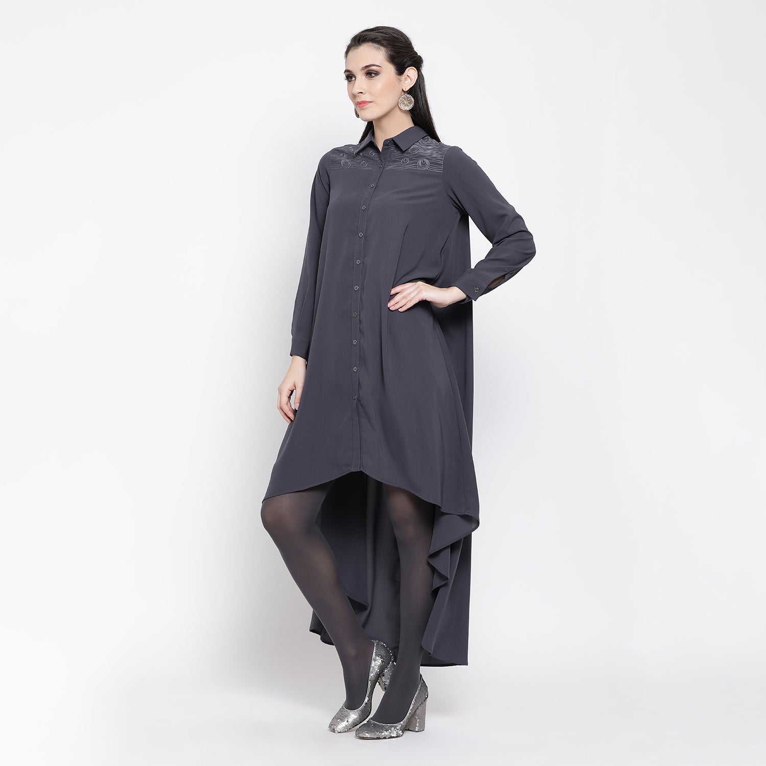 Slate Blue High Low Tunic for Women-2