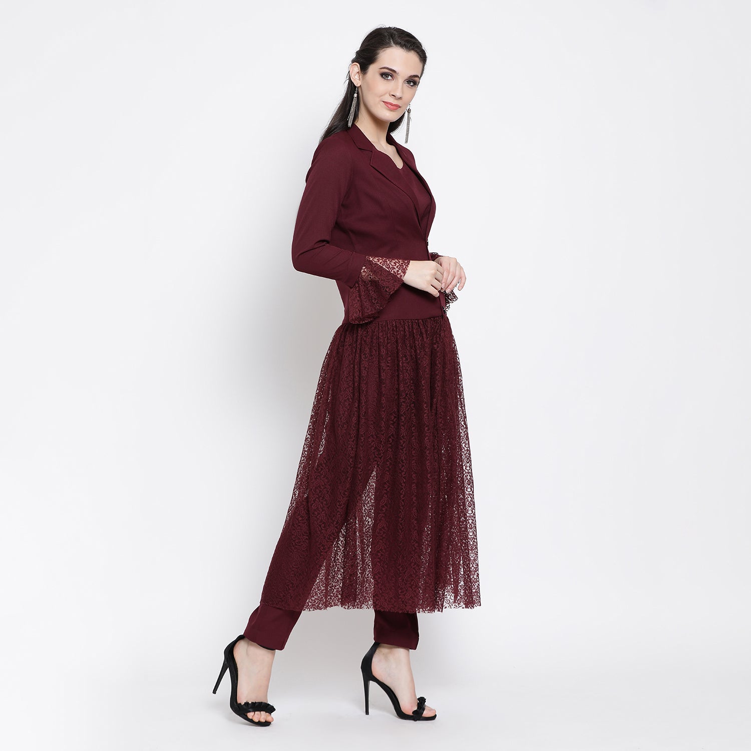 Prune Flower Net Jacket for Women-2