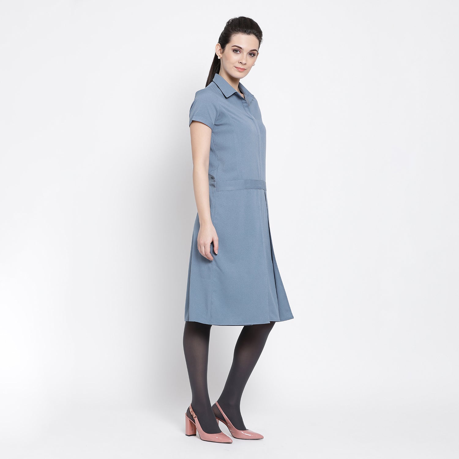 Pastel Blue Dress With Flap At Waist