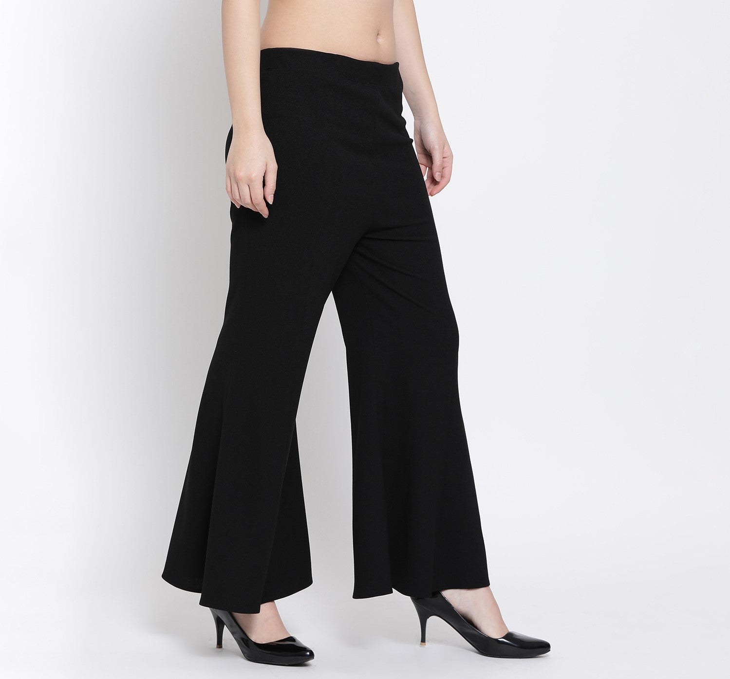 Black Lycra Plazzo with Flare for Women-2