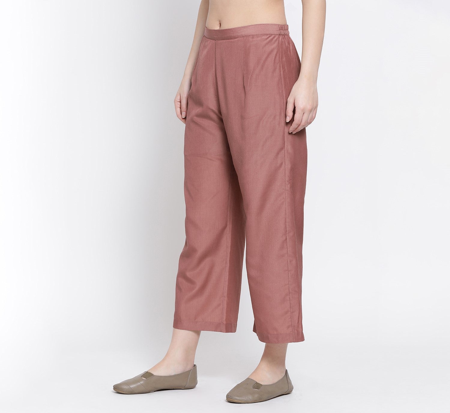 Peach Straight Plazzo for Women-2