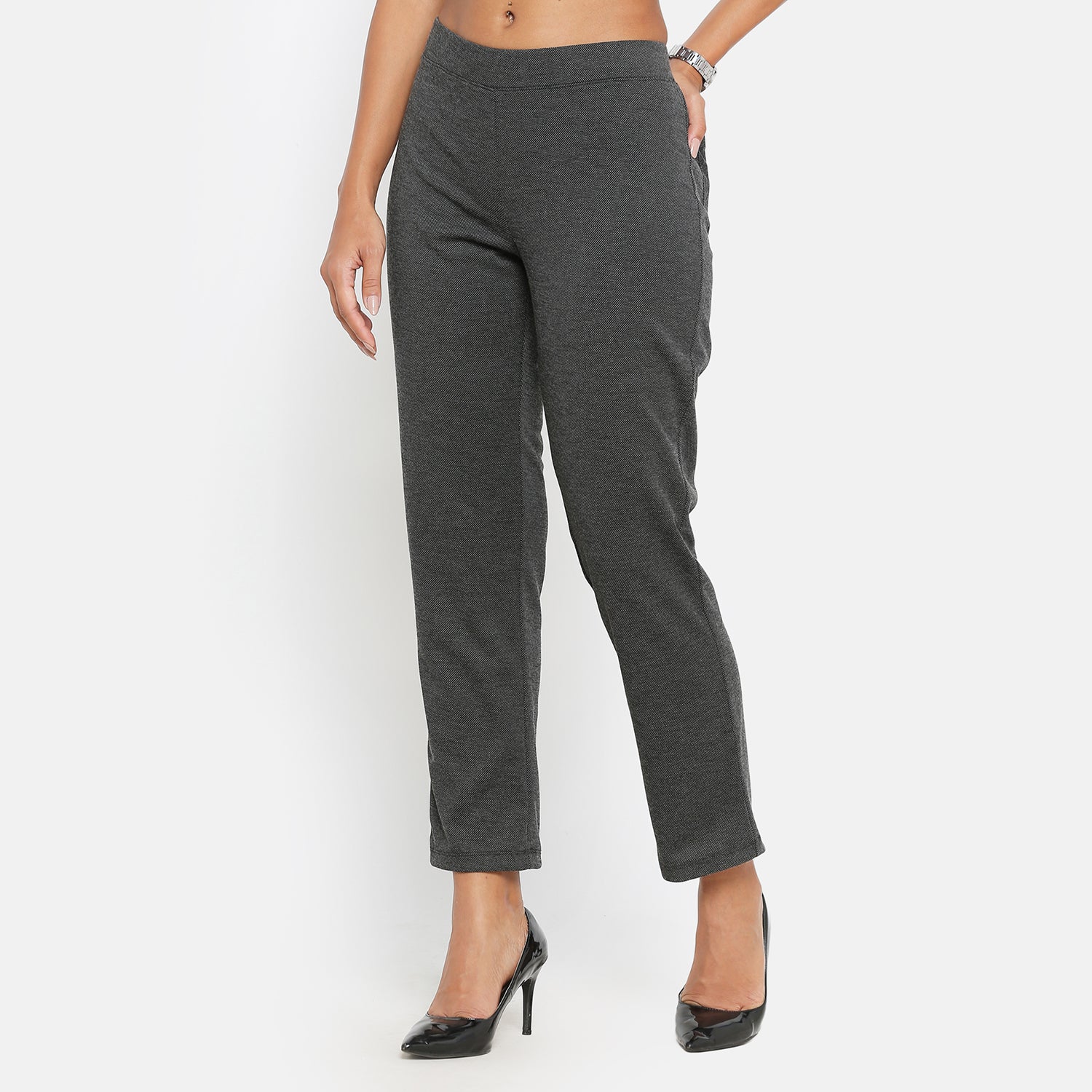 Dark Grey Knit Pant for Women-2