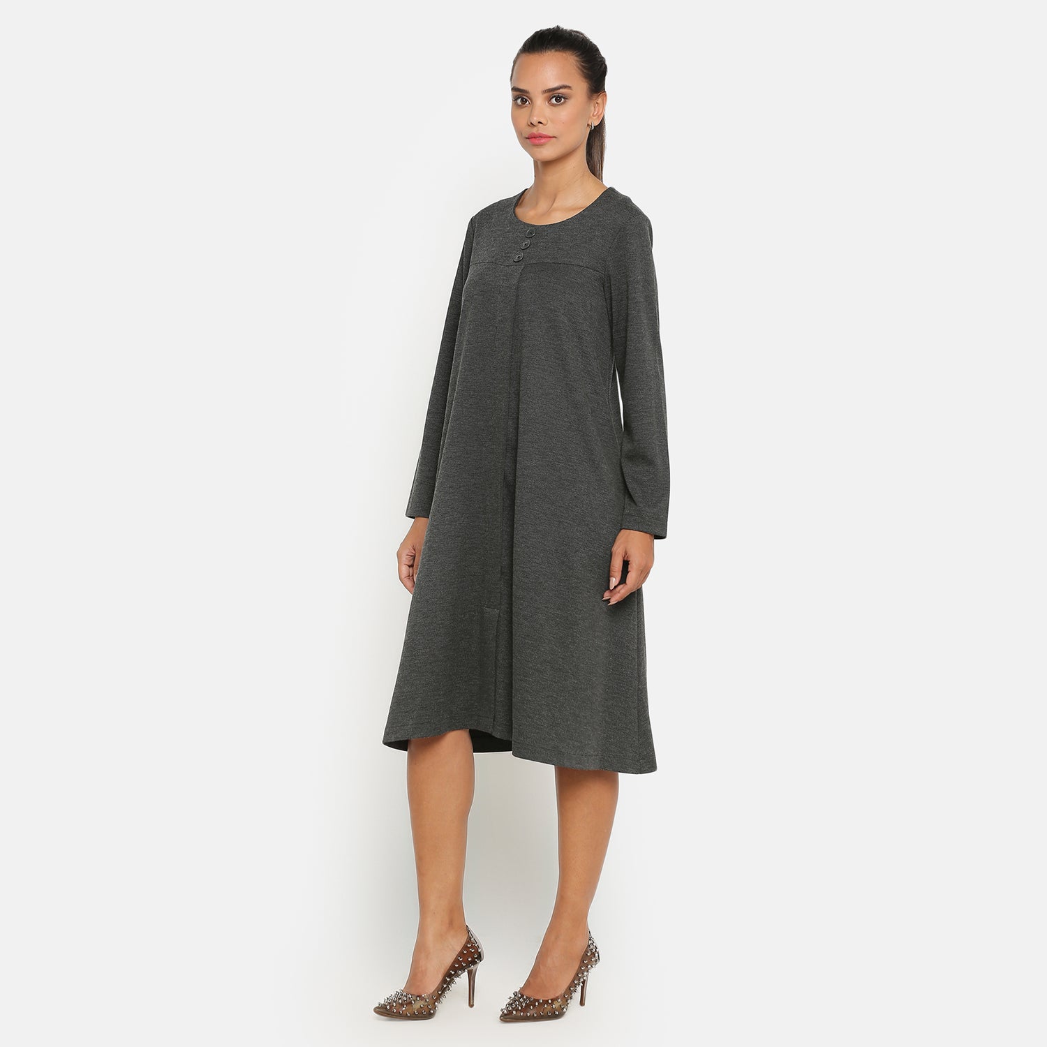 Dark Grey Knit Office Wear Dresses for Women-3