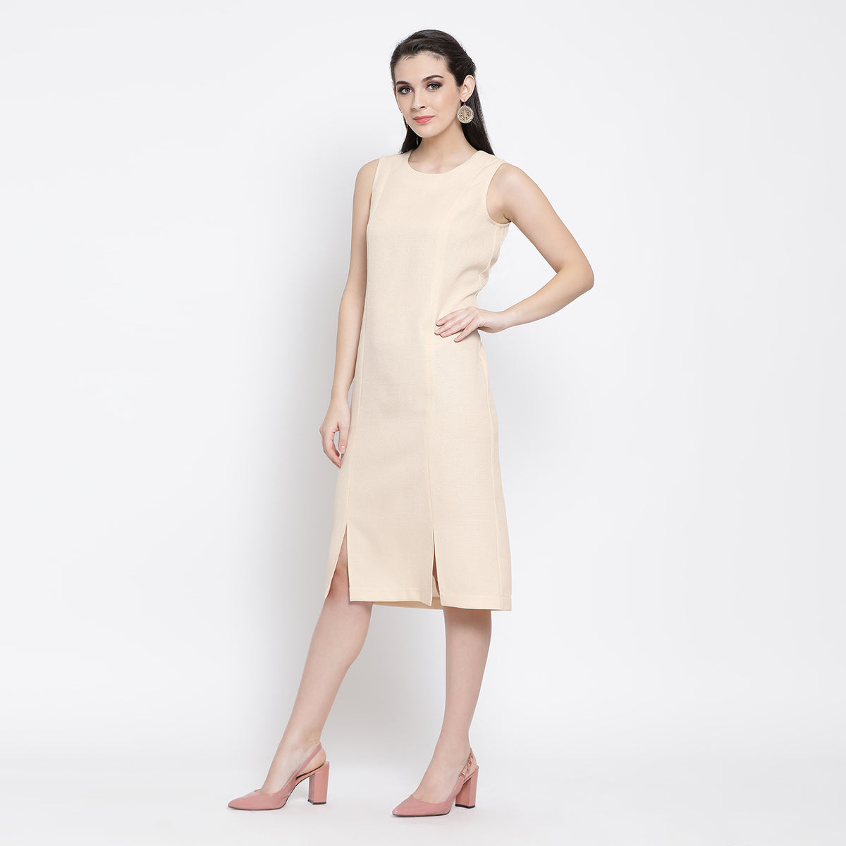 Off White Silk Linen Work Wear Dresses for Ladies -2