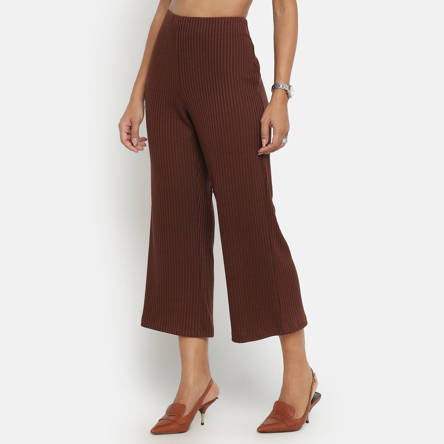 Buy Brown Ribbed Plazzo for Women-2