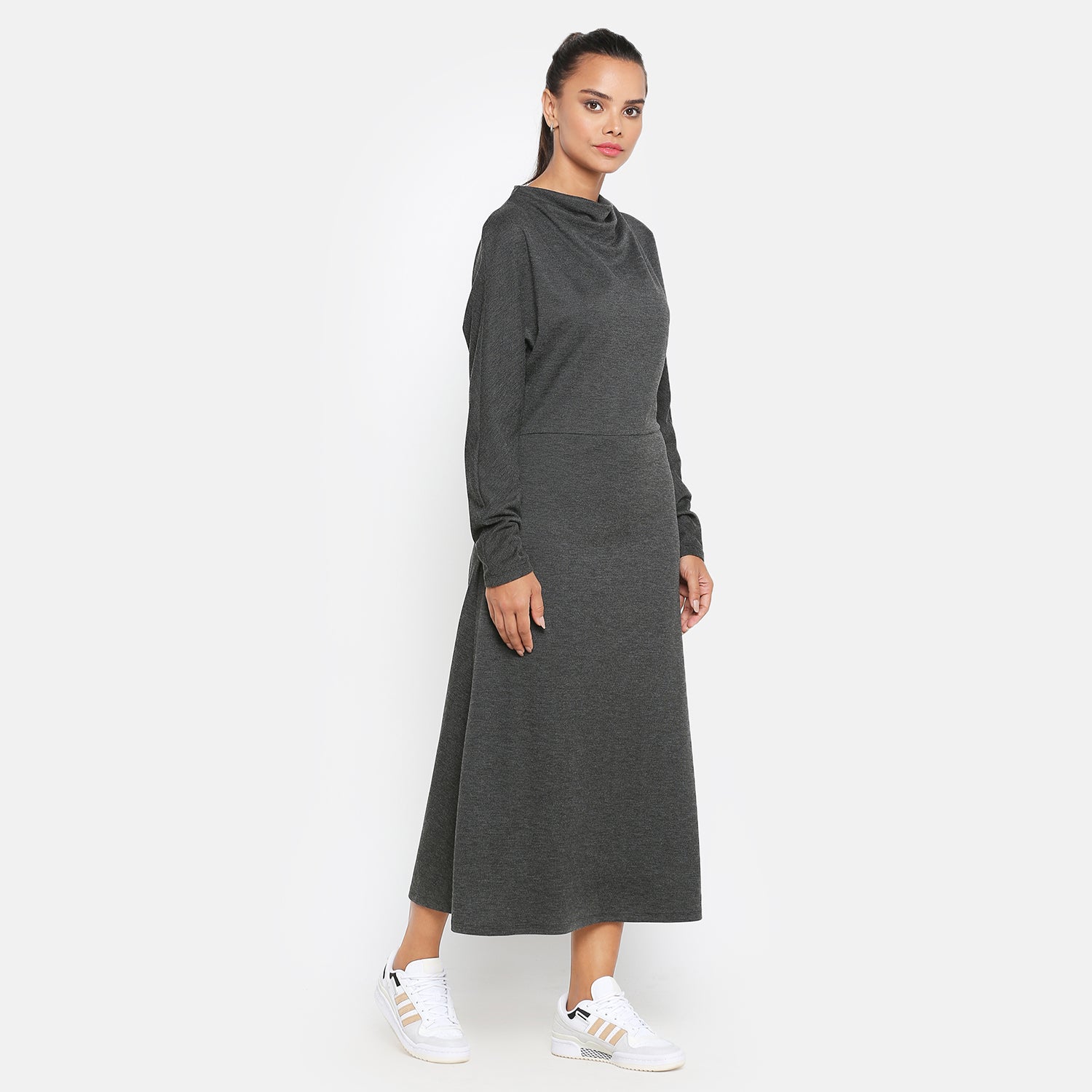 Dark Grey Knit Long Dress for Women -4