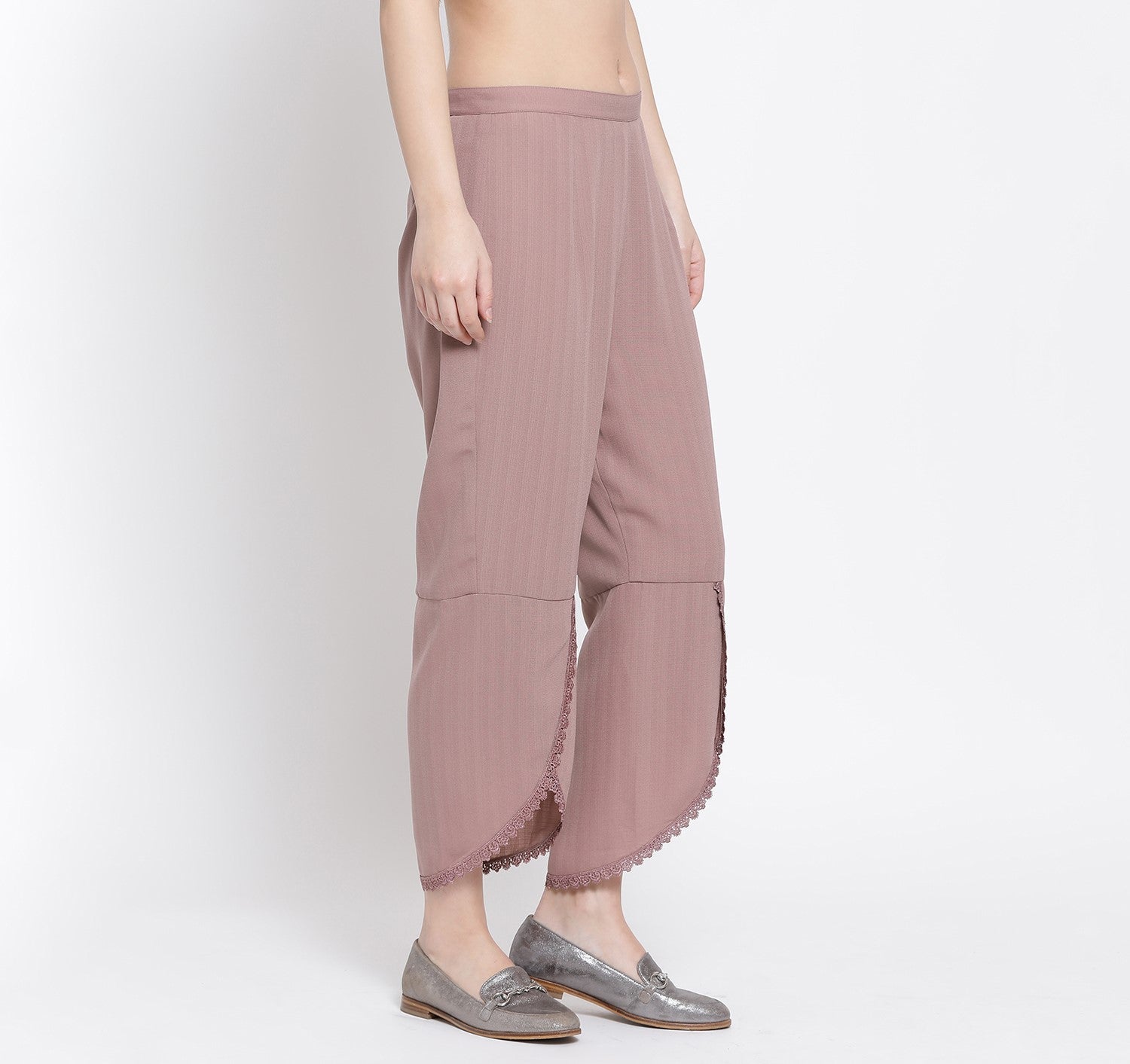 Rose Pink Overlap Palazzo for Women-2