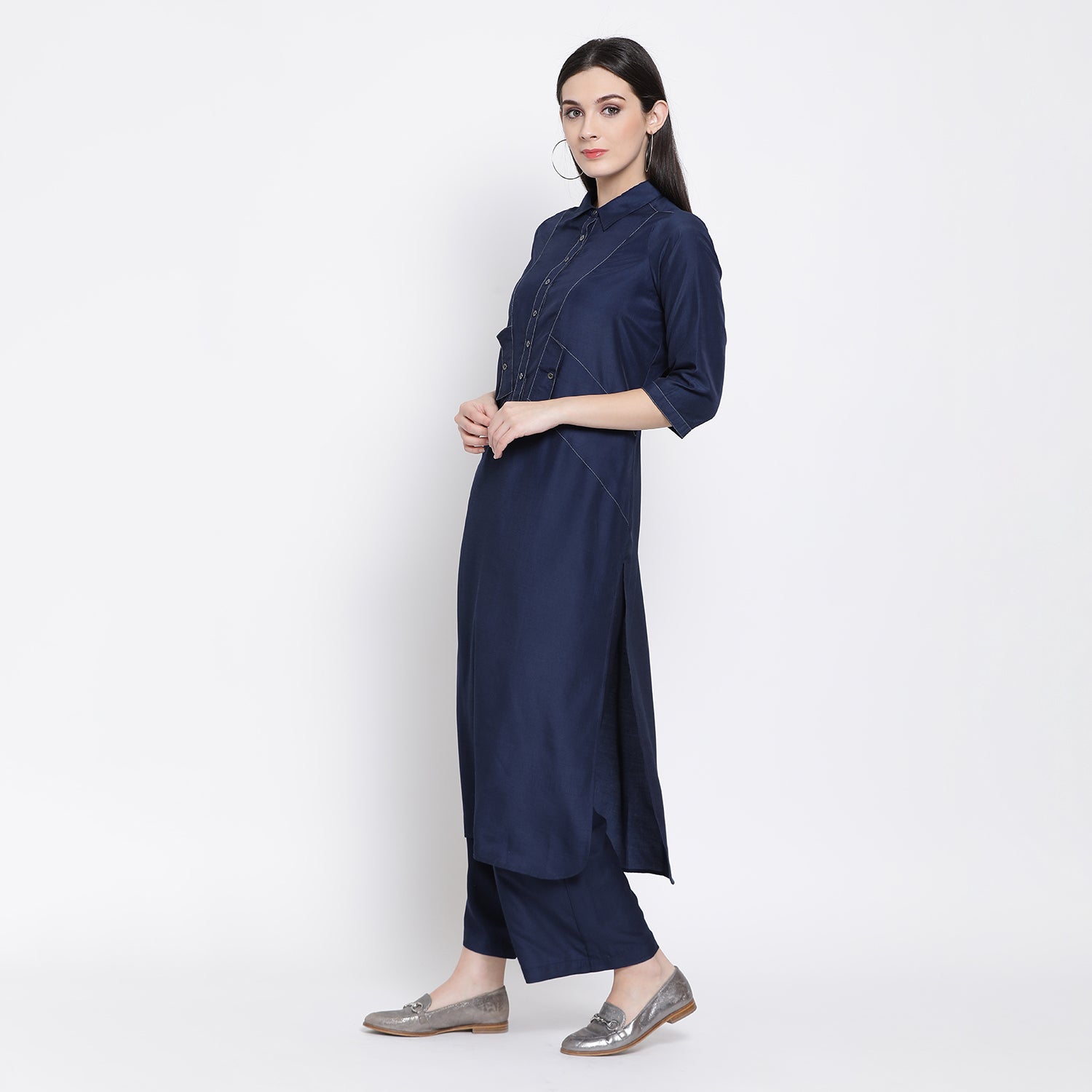 Buy Navy Blue Long Shirt for Women-2