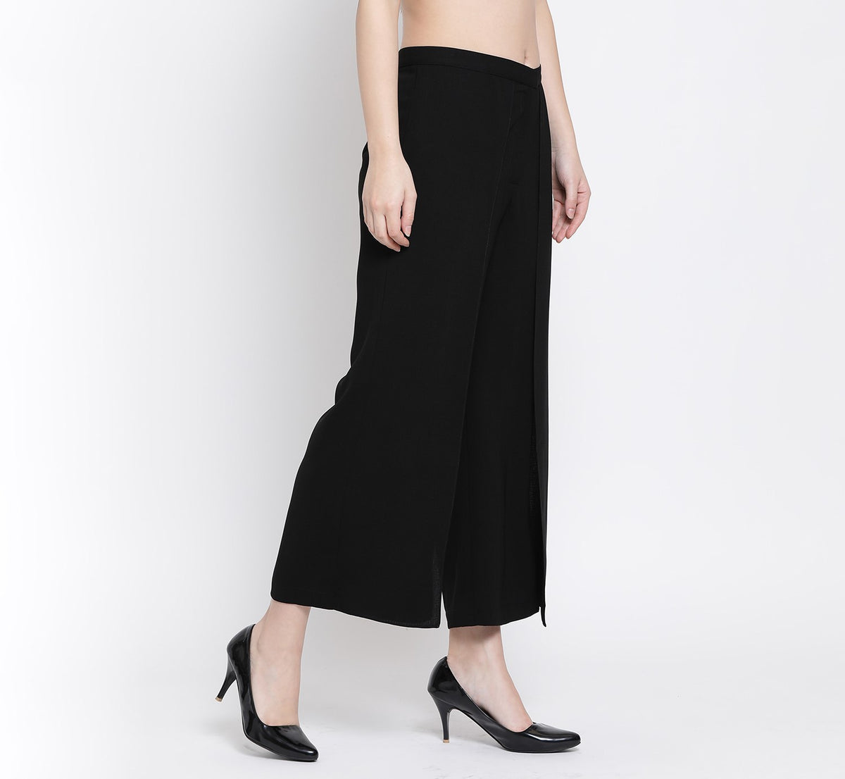 Black Flap Palazzo for Women-2