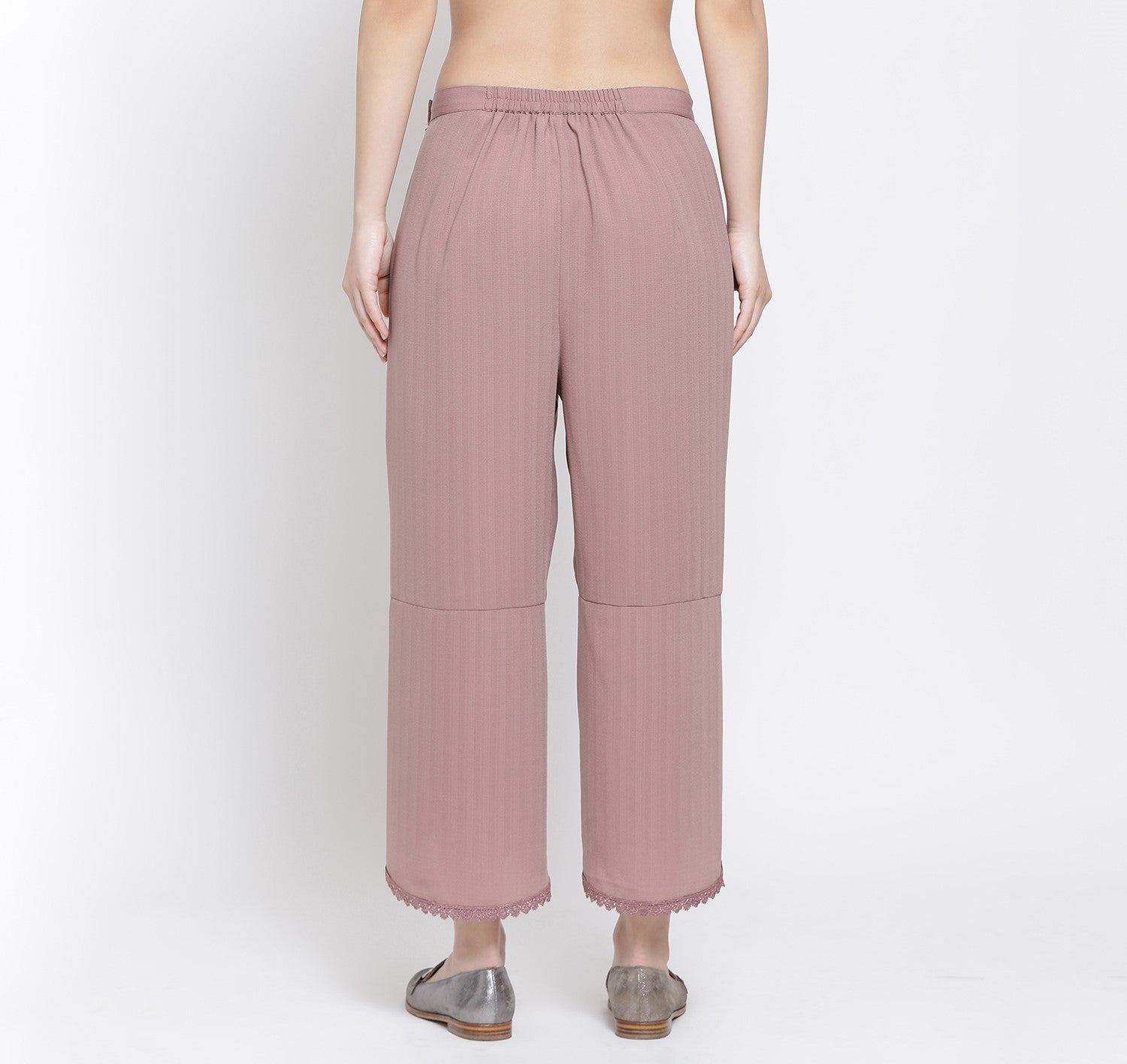 Rose Pink Overlap Palazzo for Women-3