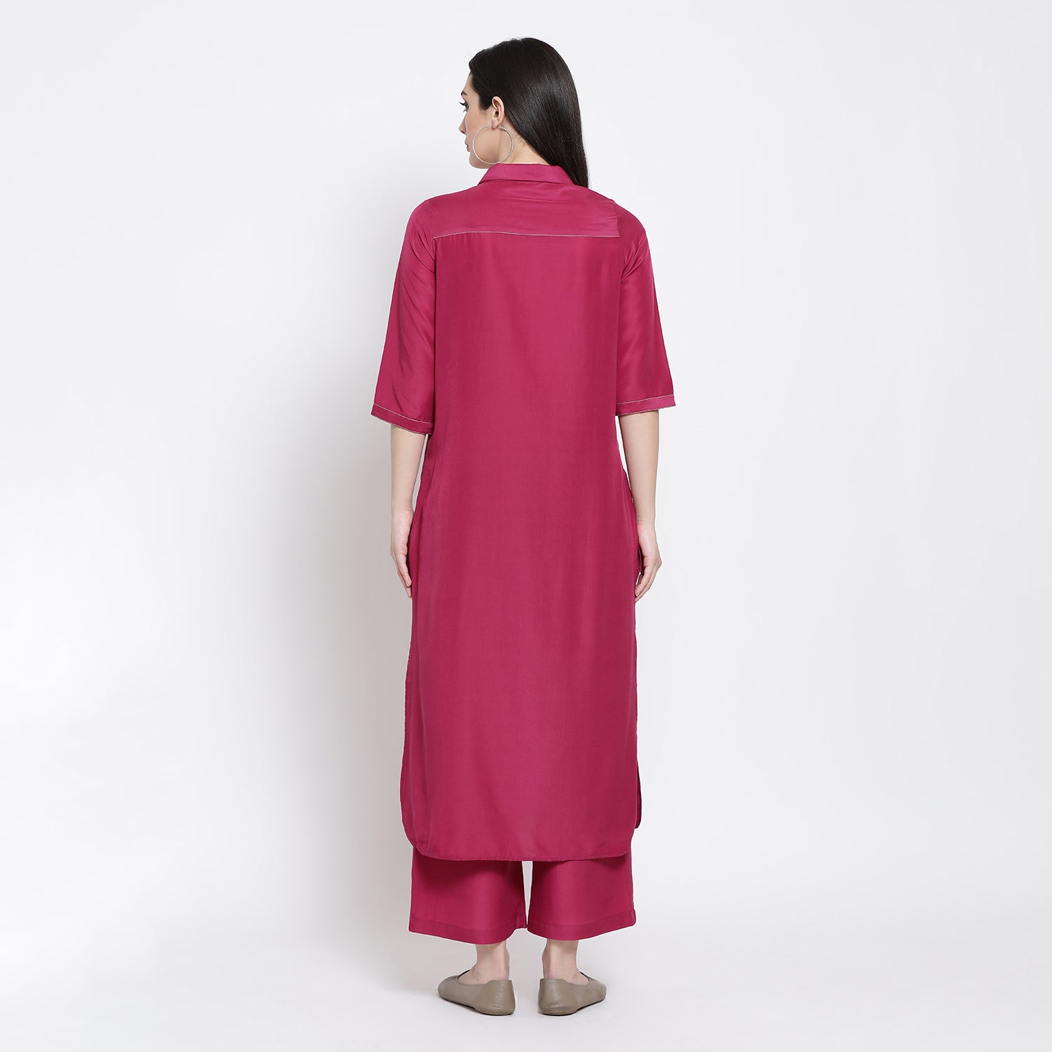 Pink Workwear Long Shirt for Women-3