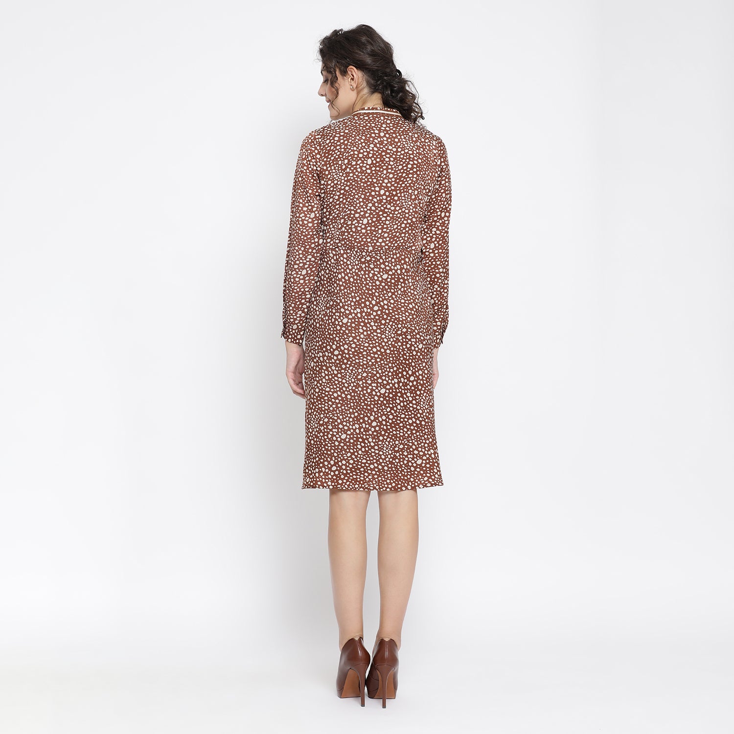 Brown Animal Print Bias Dresses for Women-3