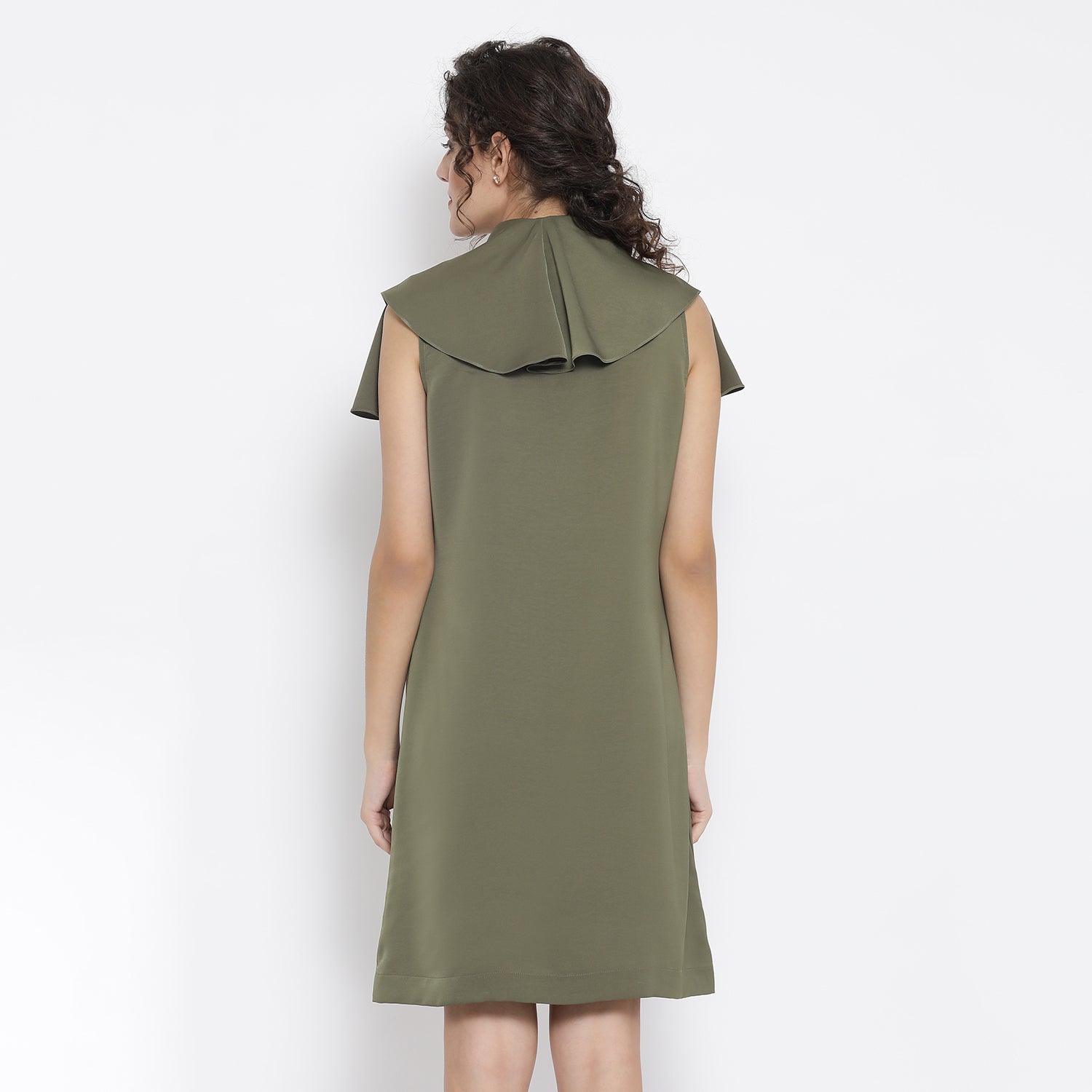 Olive Green Drape Sleeve Dresses for Women-2