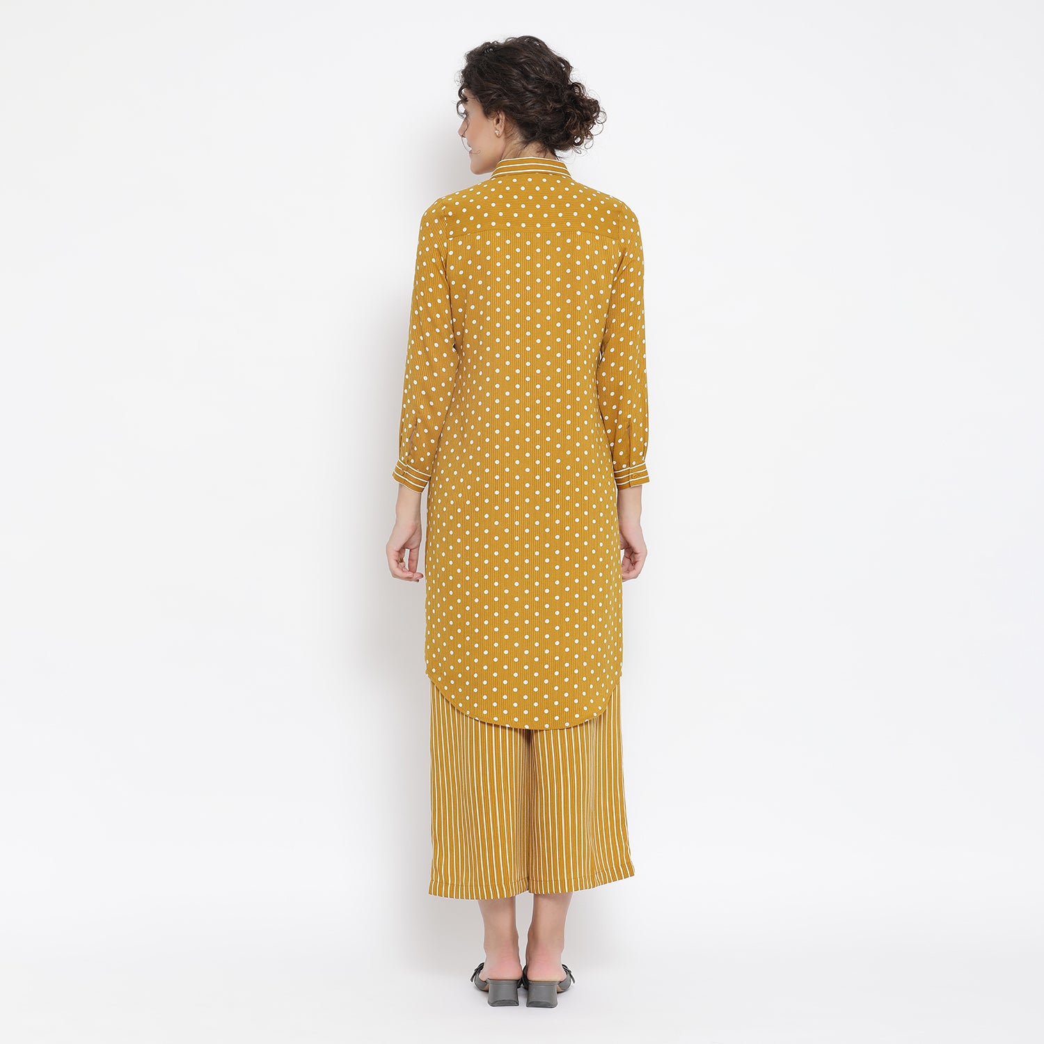 Yellow And White Polka Tunic for Women-2