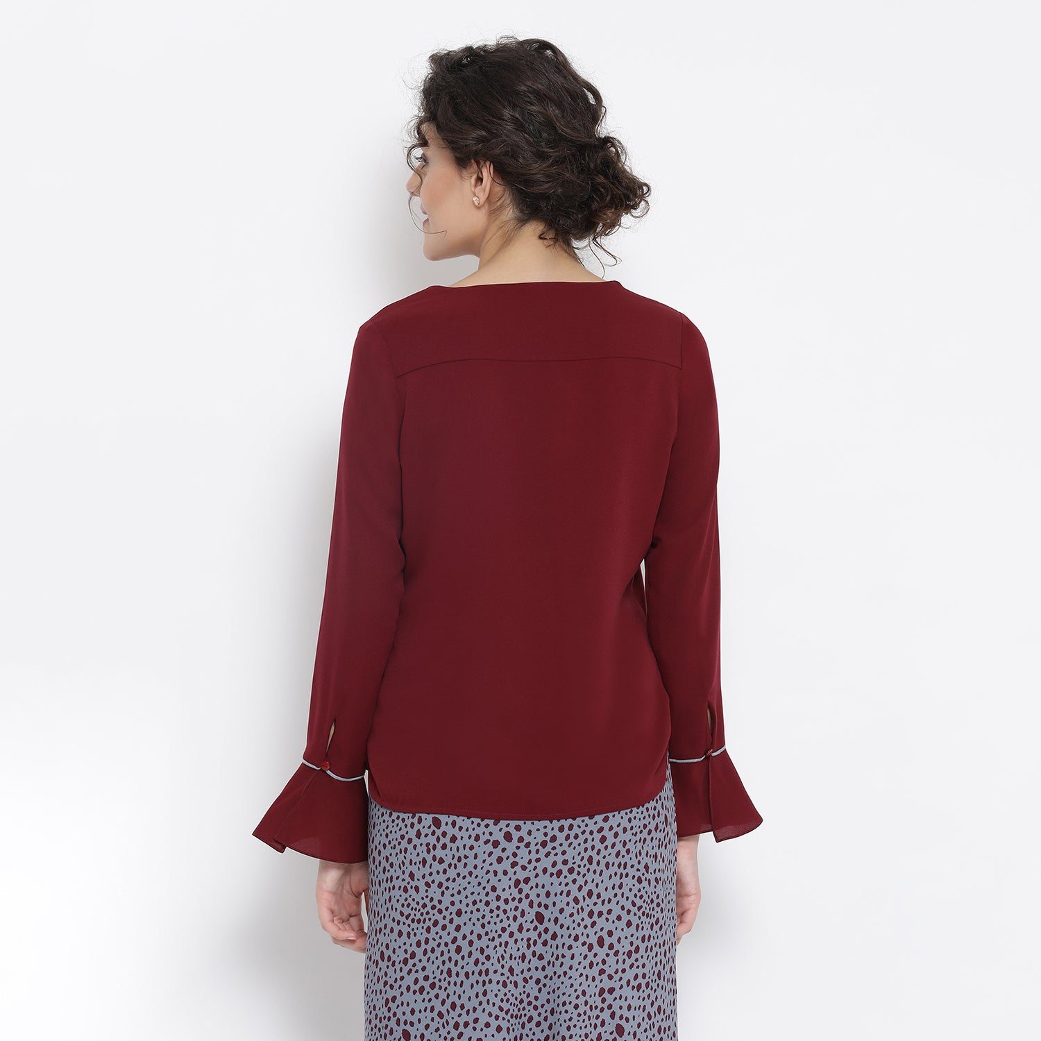 Maroon Georgette Drape Neck Top for Women Office Wear-2