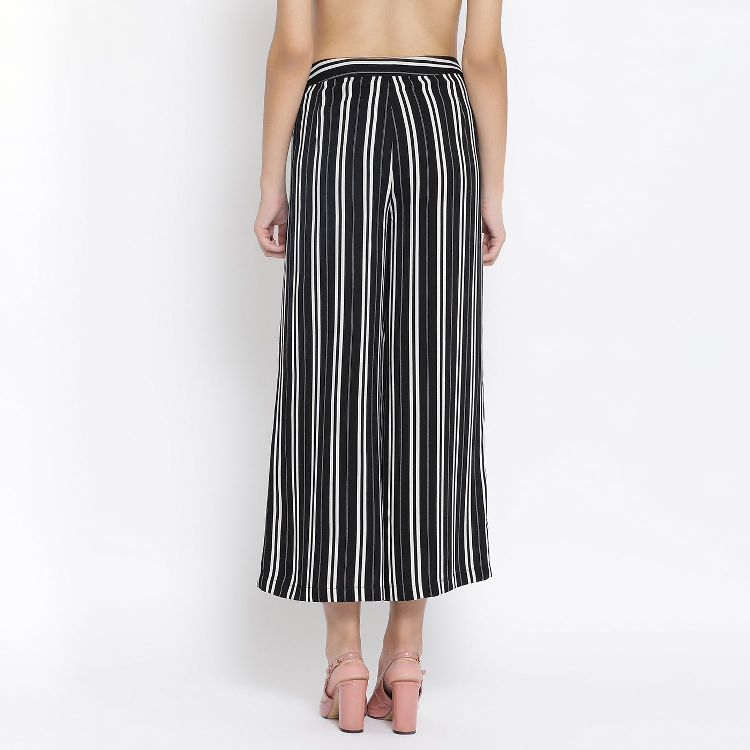 Black & White Stripe Crepe Trouser for Women-2