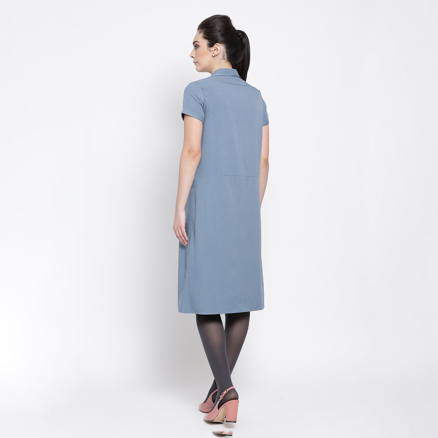 Pastel Blue Dress With Flap At Waist