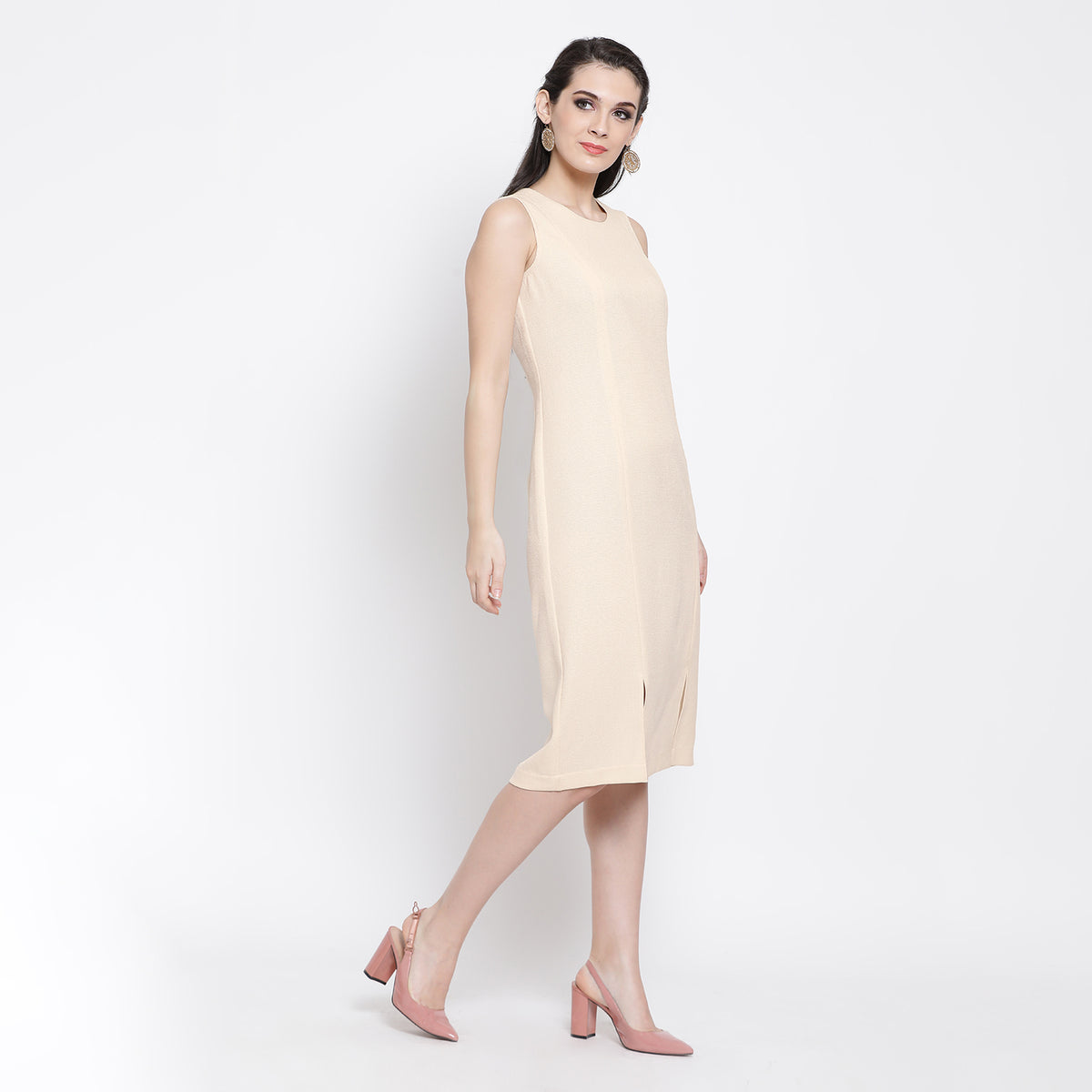 Off White Silk Linen Work Wear Dresses for Ladies -3