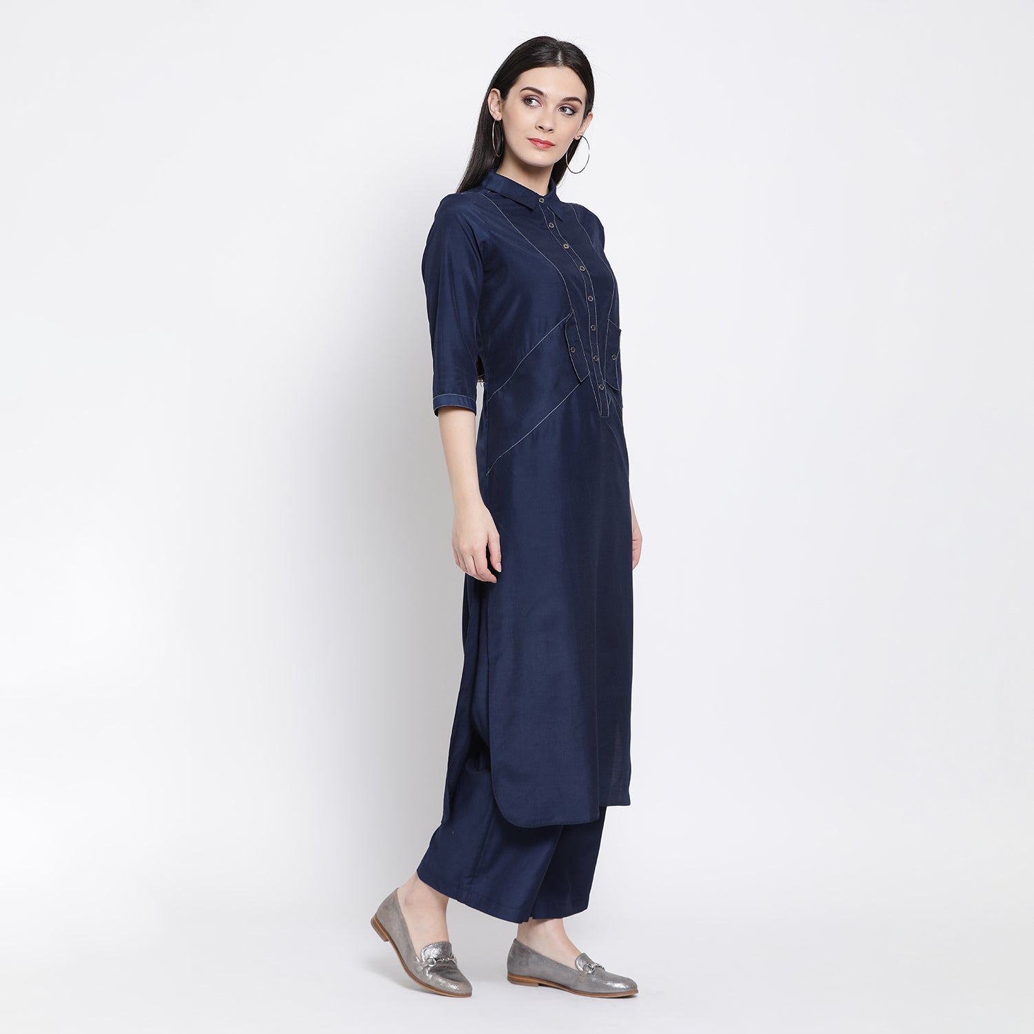 Buy Navy Blue Long Shirt for Women-3