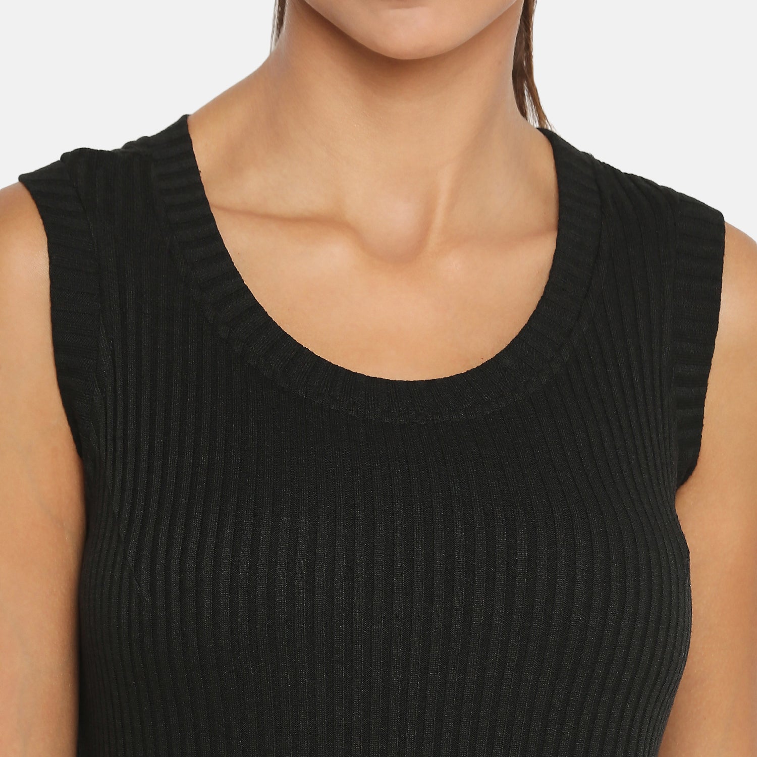 Buy Black Ribbed Fitted Dresses for Women -5