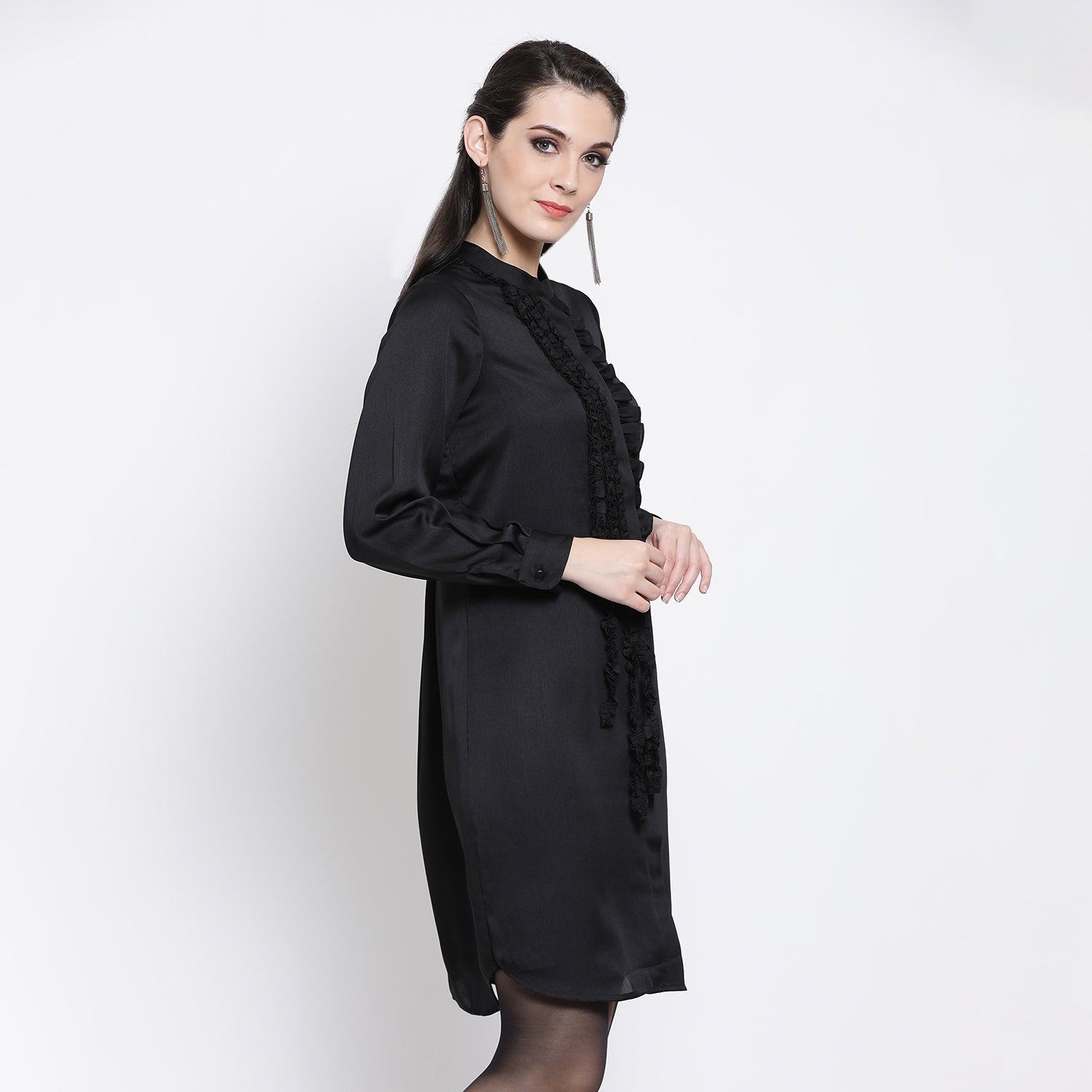 Black Chiffon Officewear Tunic for Women-3