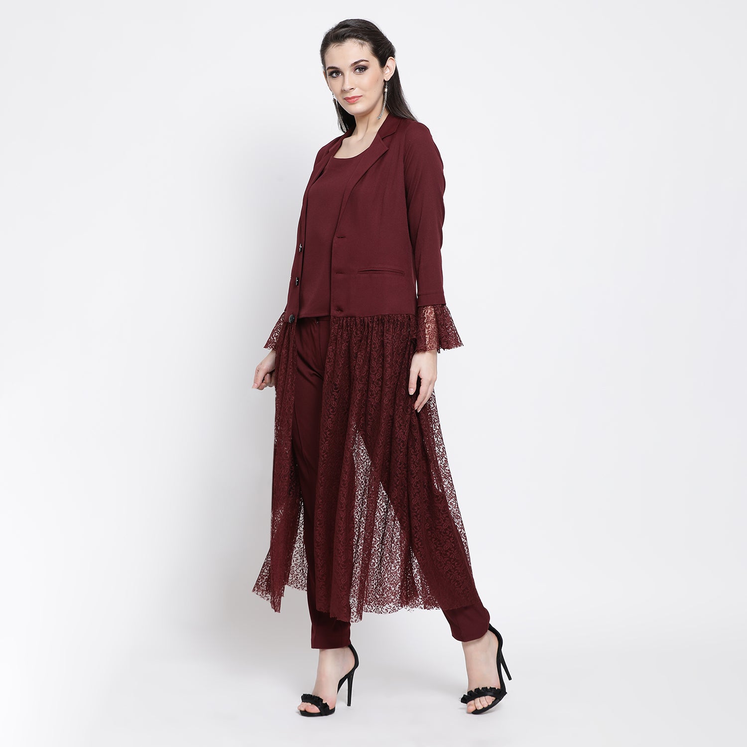 Prune Flower Net Jacket for Women-3