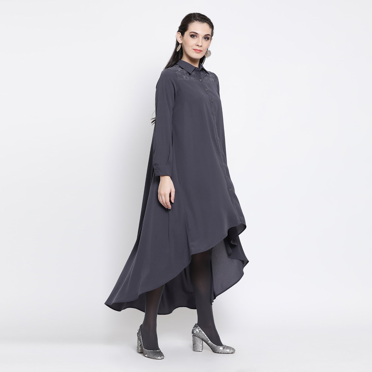 Slate Blue High Low Tunic for Women-3