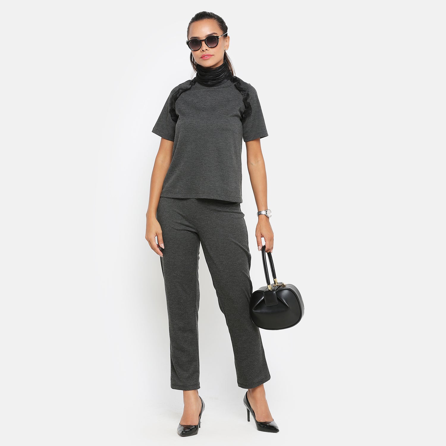 Dark Grey Knit Pant for Women-4