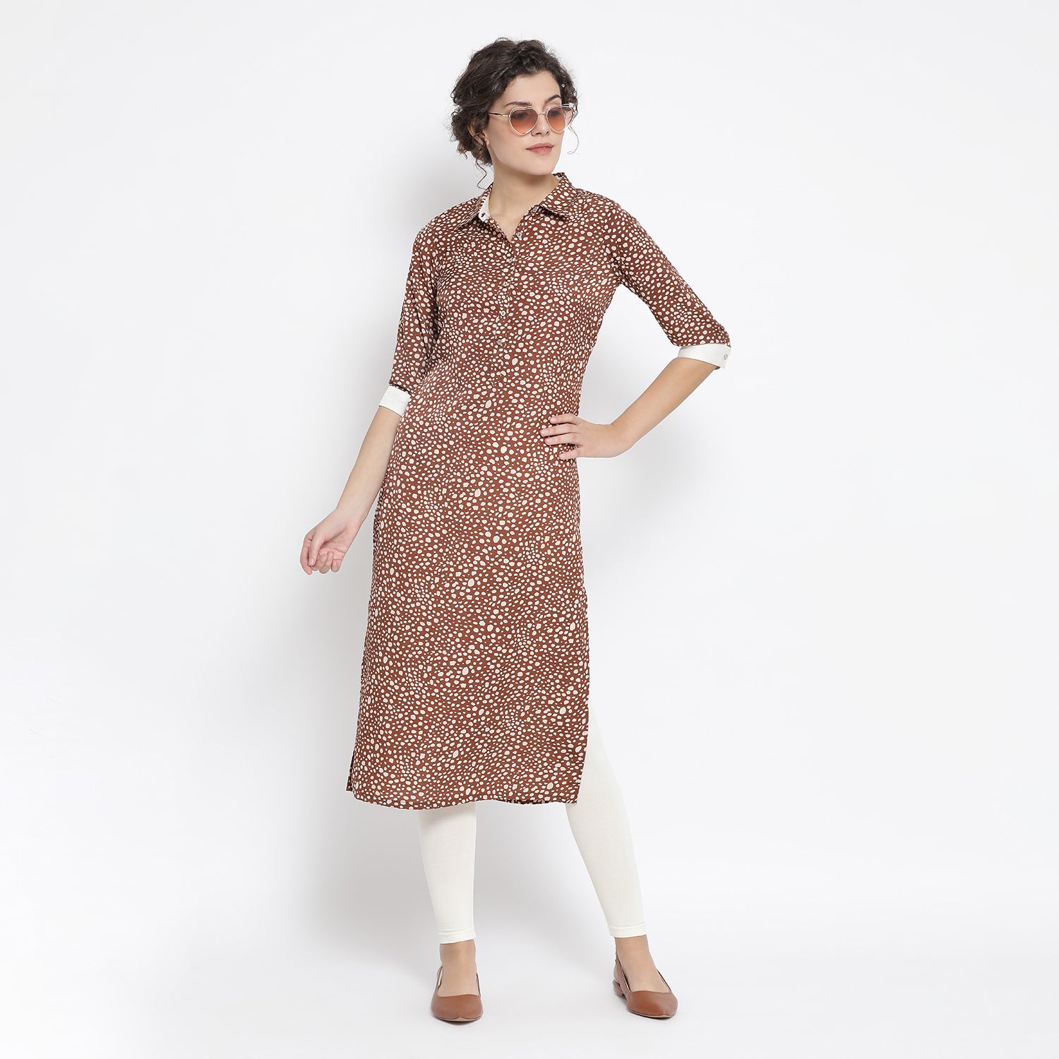 Brown Animal Print Kurta for Women-3