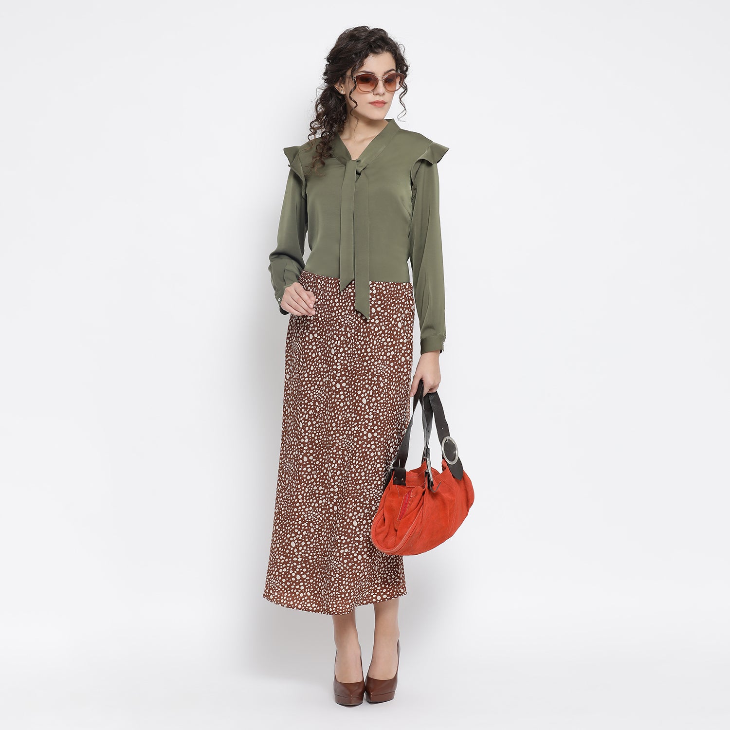 Brown Animal Print Bias Skirt