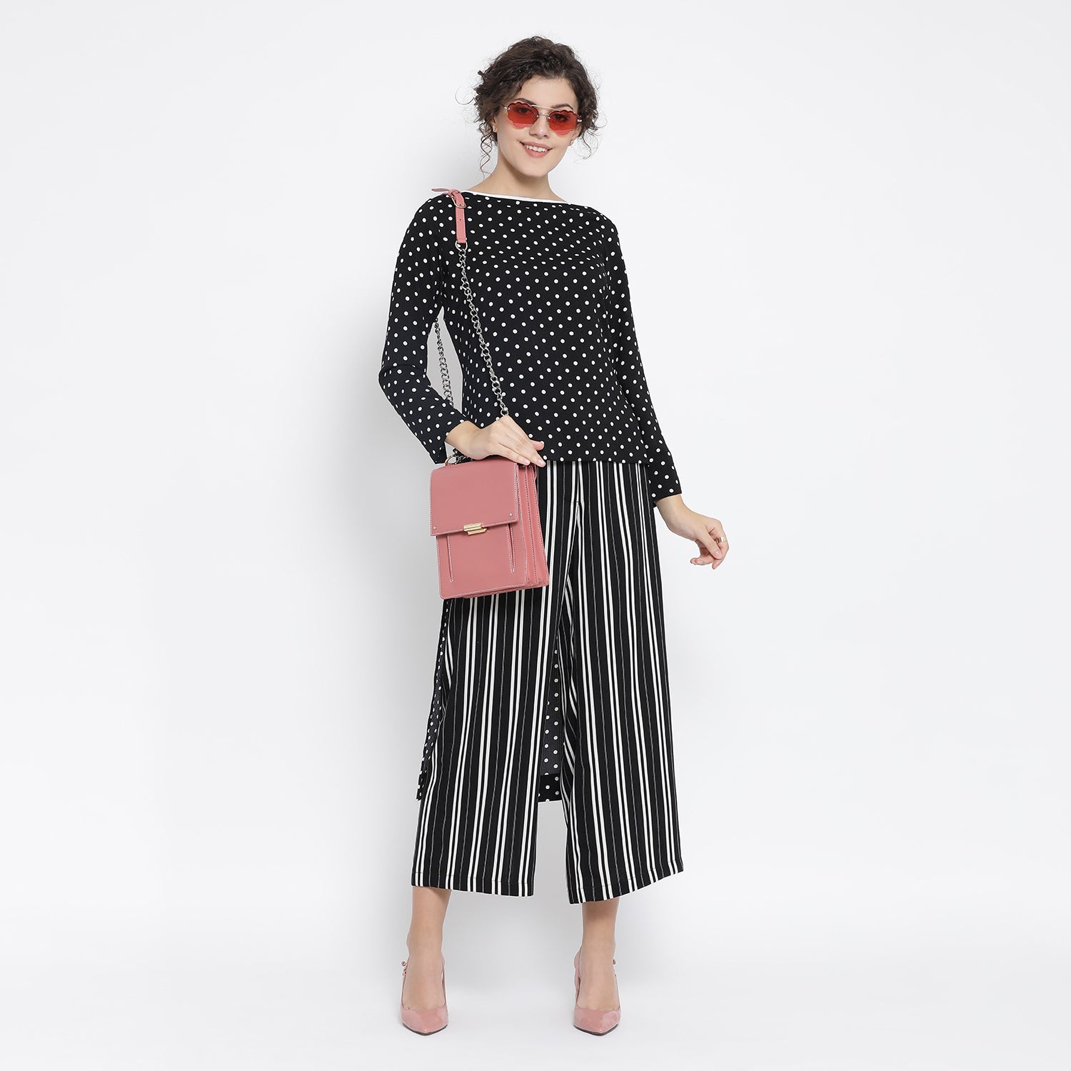 Black And White Polka Dot Tunic for Women-3