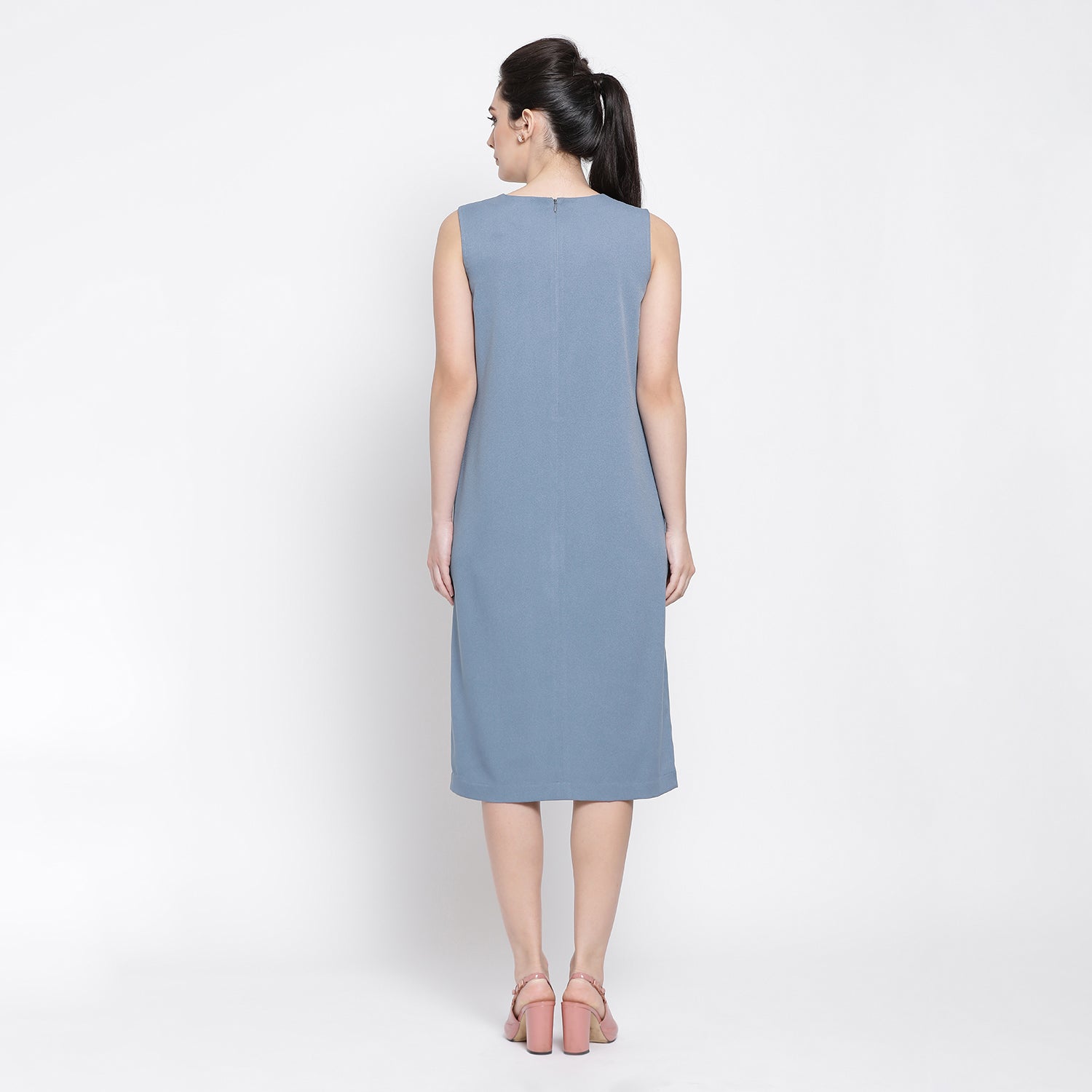 Pastel Blue Women Long Dresses for Office Wear-3