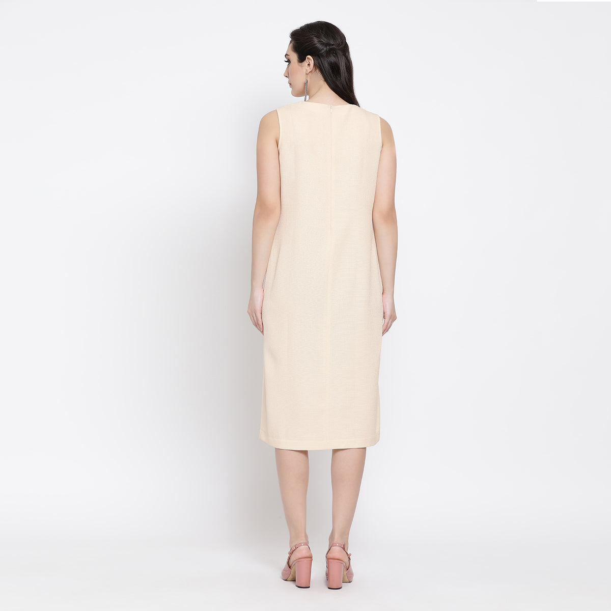 Off White Silk Linen Work Wear Dresses for Ladies -4