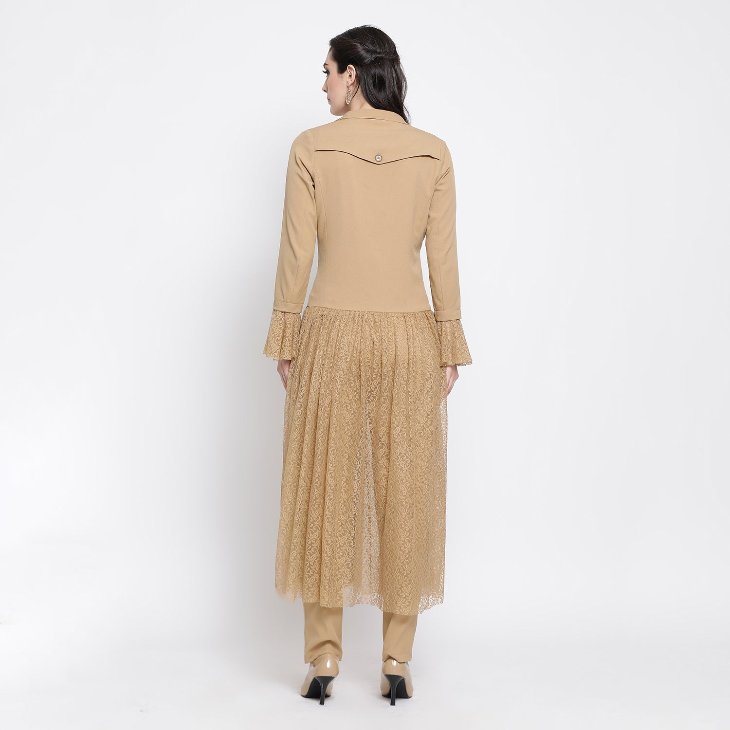 Beige Flower Net Jacket for Women-4