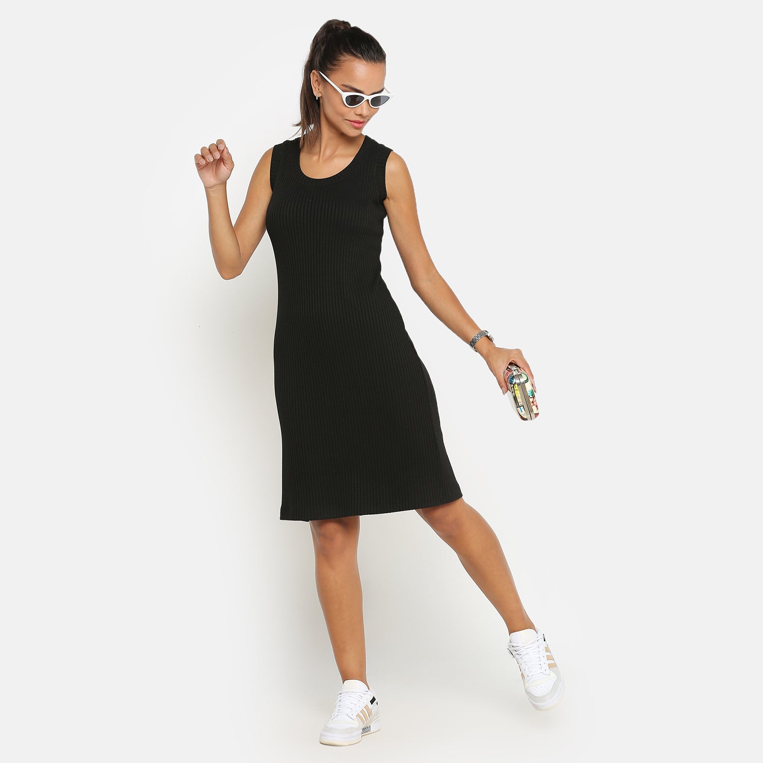 Buy Black Ribbed Fitted Dresses for Women