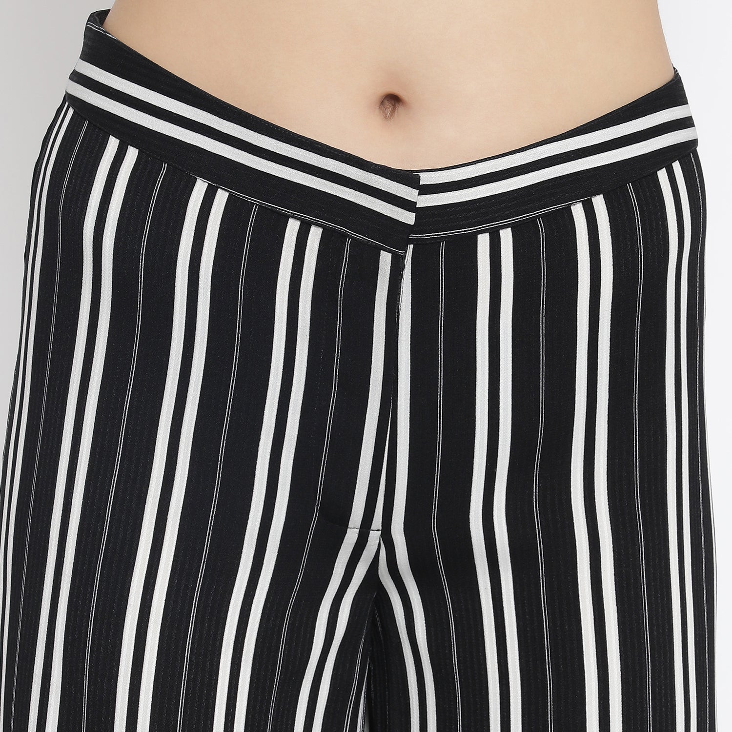 Black And White Stripe Crepe Trouser