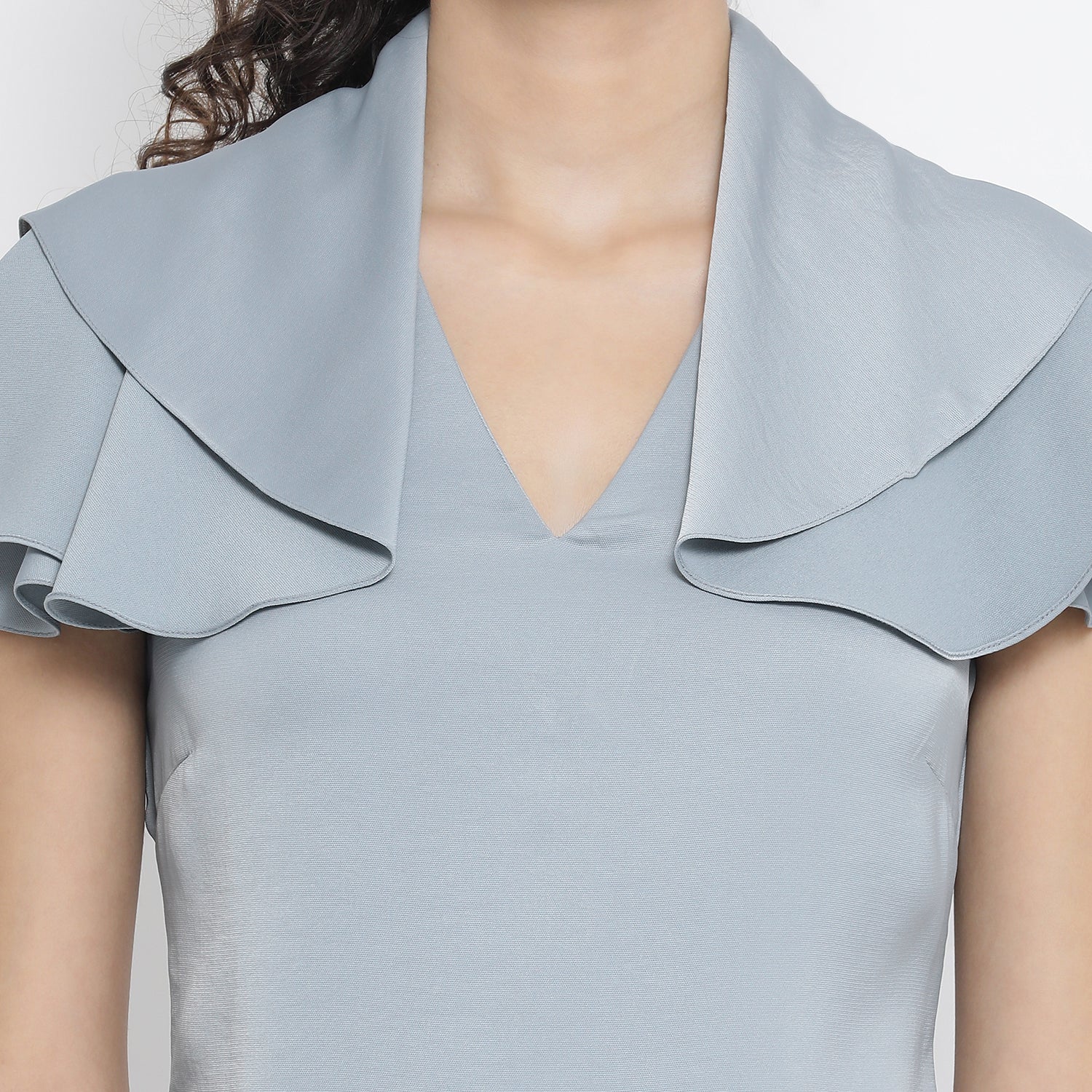 Blue Drape Sleeve Women Dresses for Office Wear-4